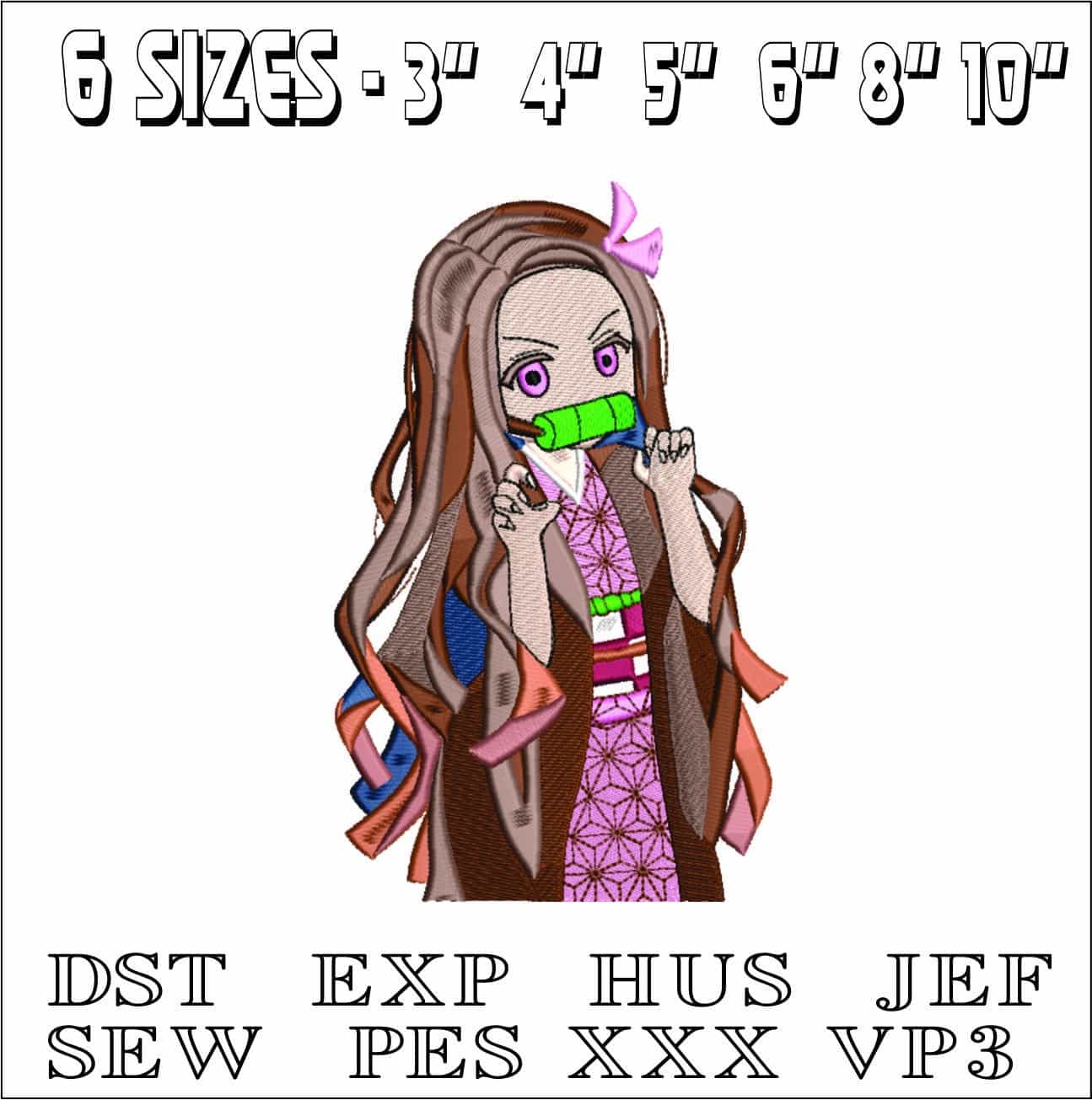 Frightened Nezuko Kamado - Anime- Elegant embroidery design file - instant download — view 2