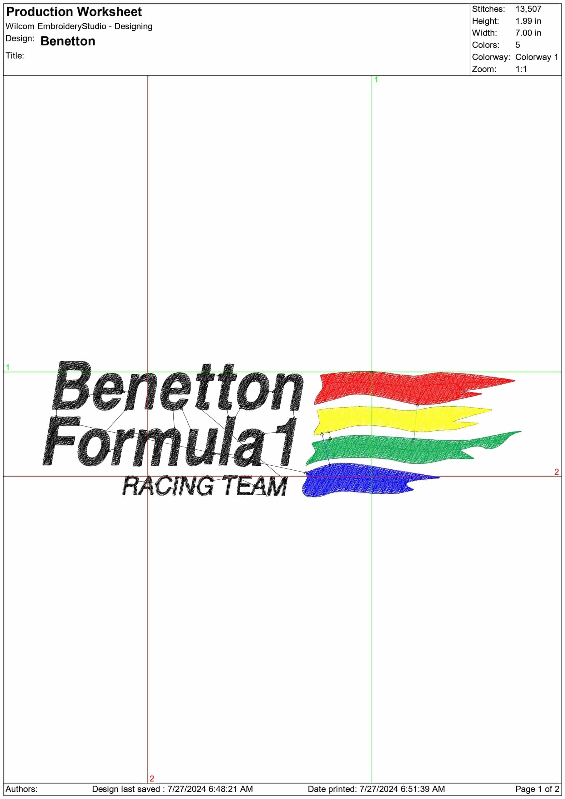 Benetton Formula 1- Elegant embroidery design file - instant download — view 3
