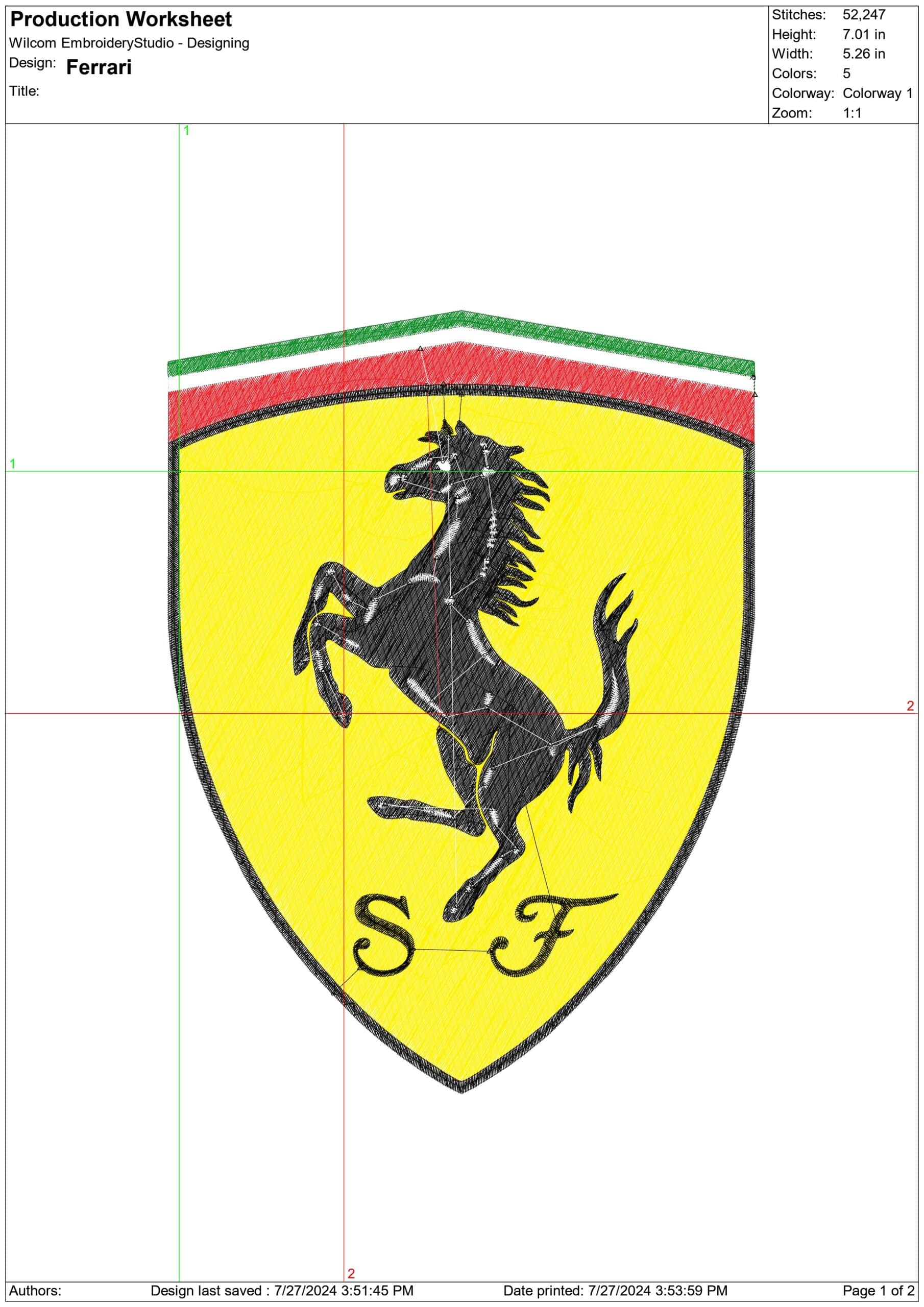 Ferrari Formula 1- Elegant embroidery design file - instant download — view 3