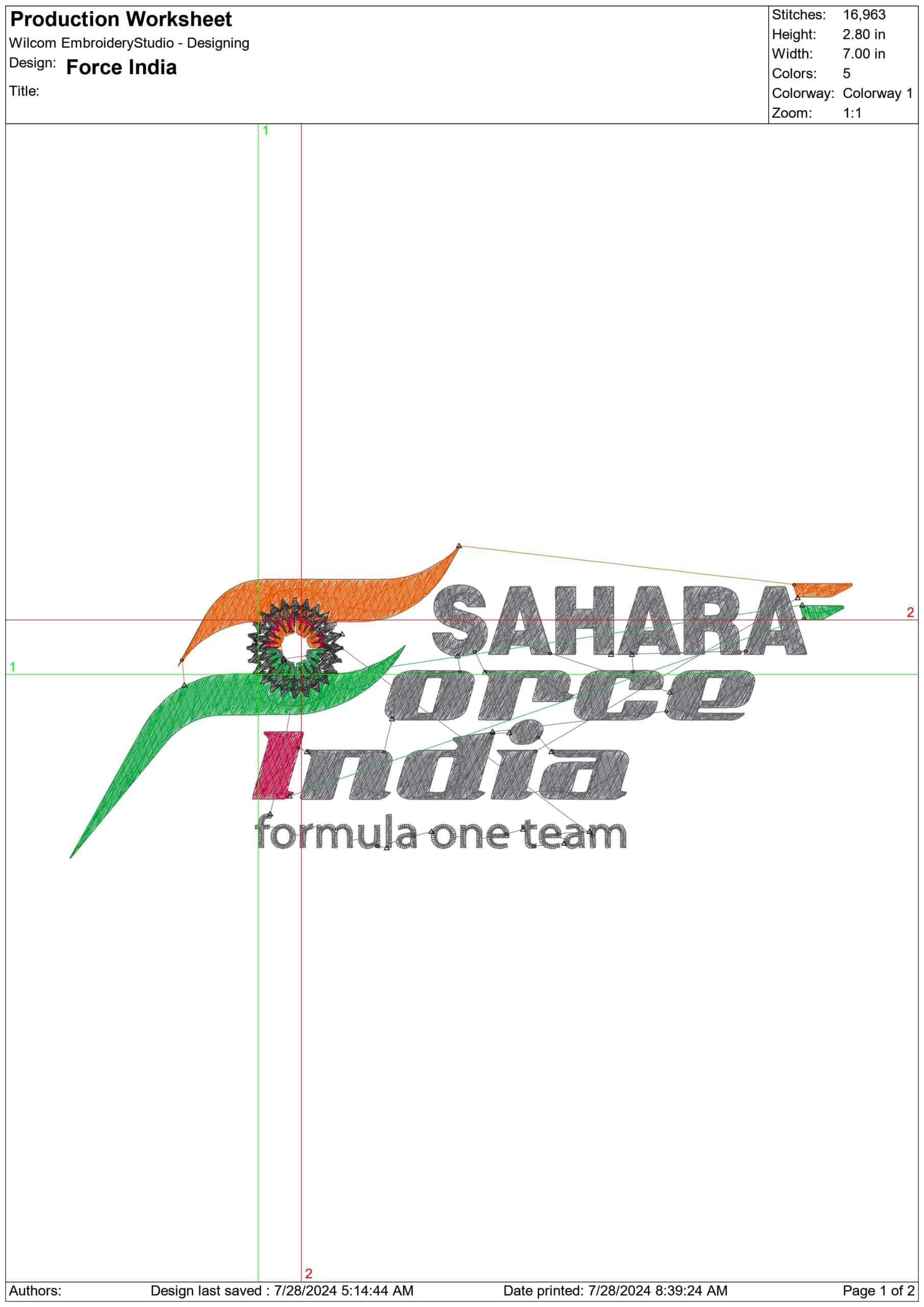 Force India Formula 1- Elegant embroidery design file - instant download — view 3