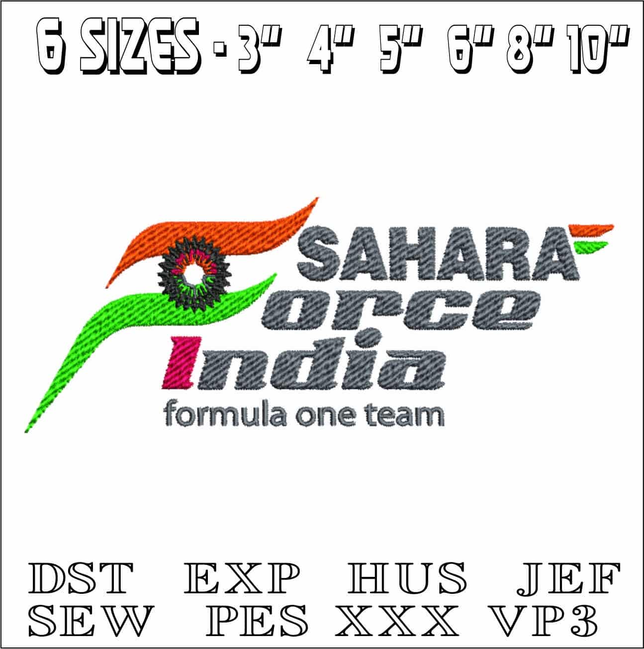 Force India Formula 1- Elegant embroidery design file - instant download — view 2