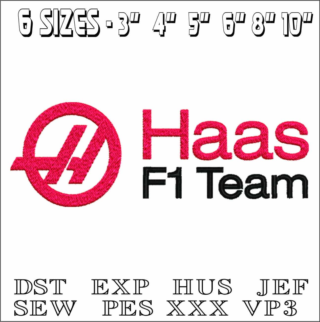 Haas Formula 1- Elegant embroidery design file - instant download — view 2