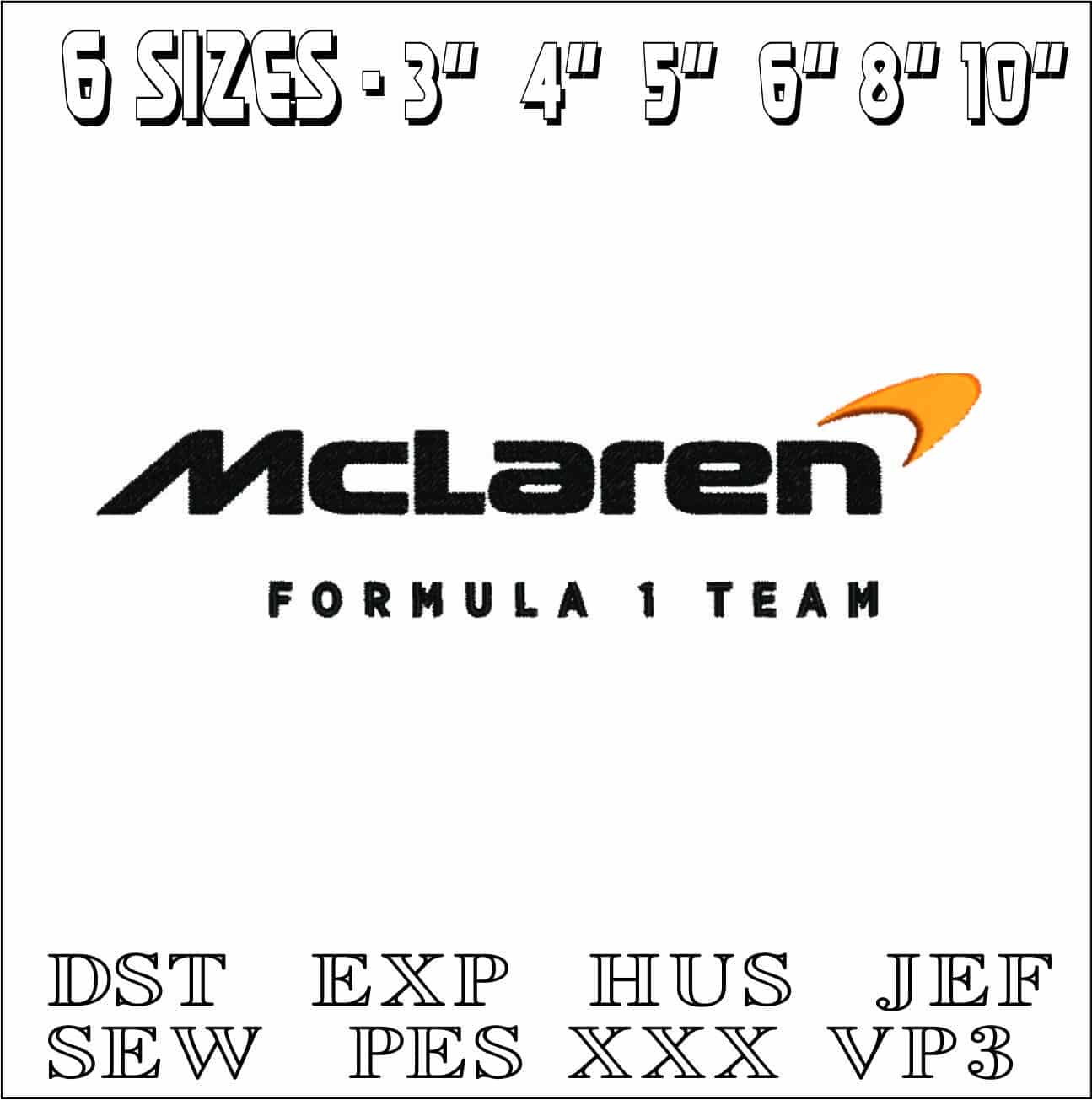 McLaren Formula 1- Elegant embroidery design file - instant download — view 2
