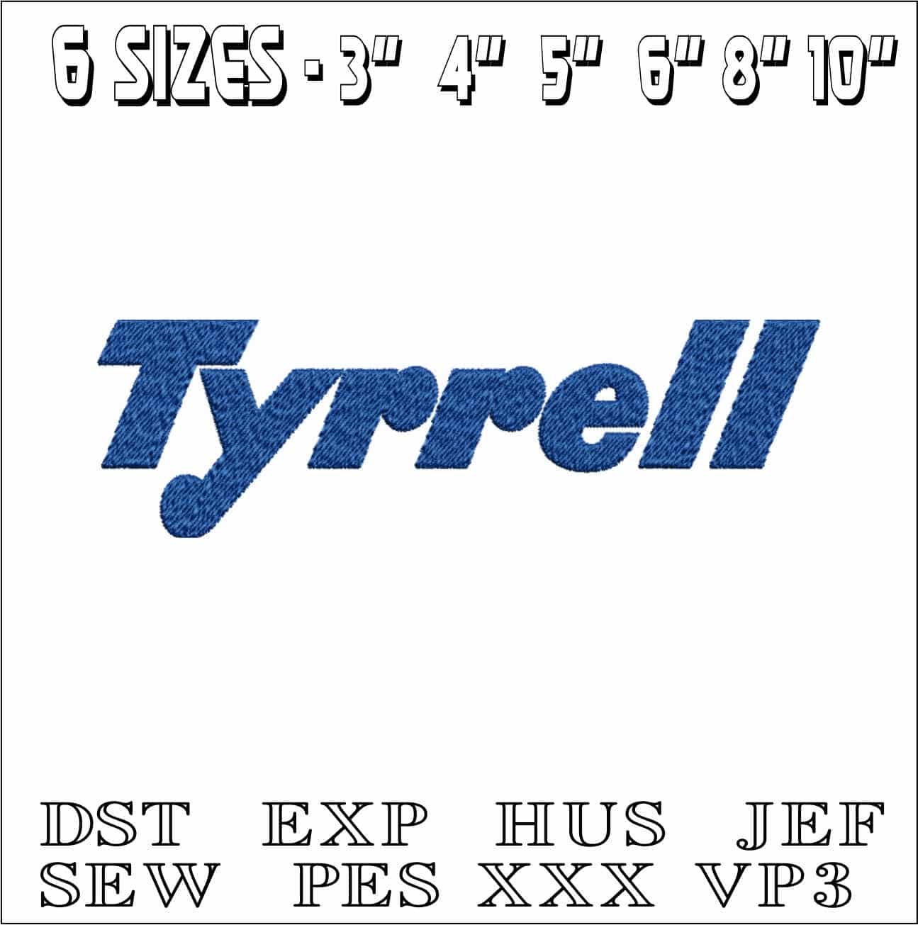 Tyrrell Formula 1- Elegant embroidery design file - instant download — view 2
