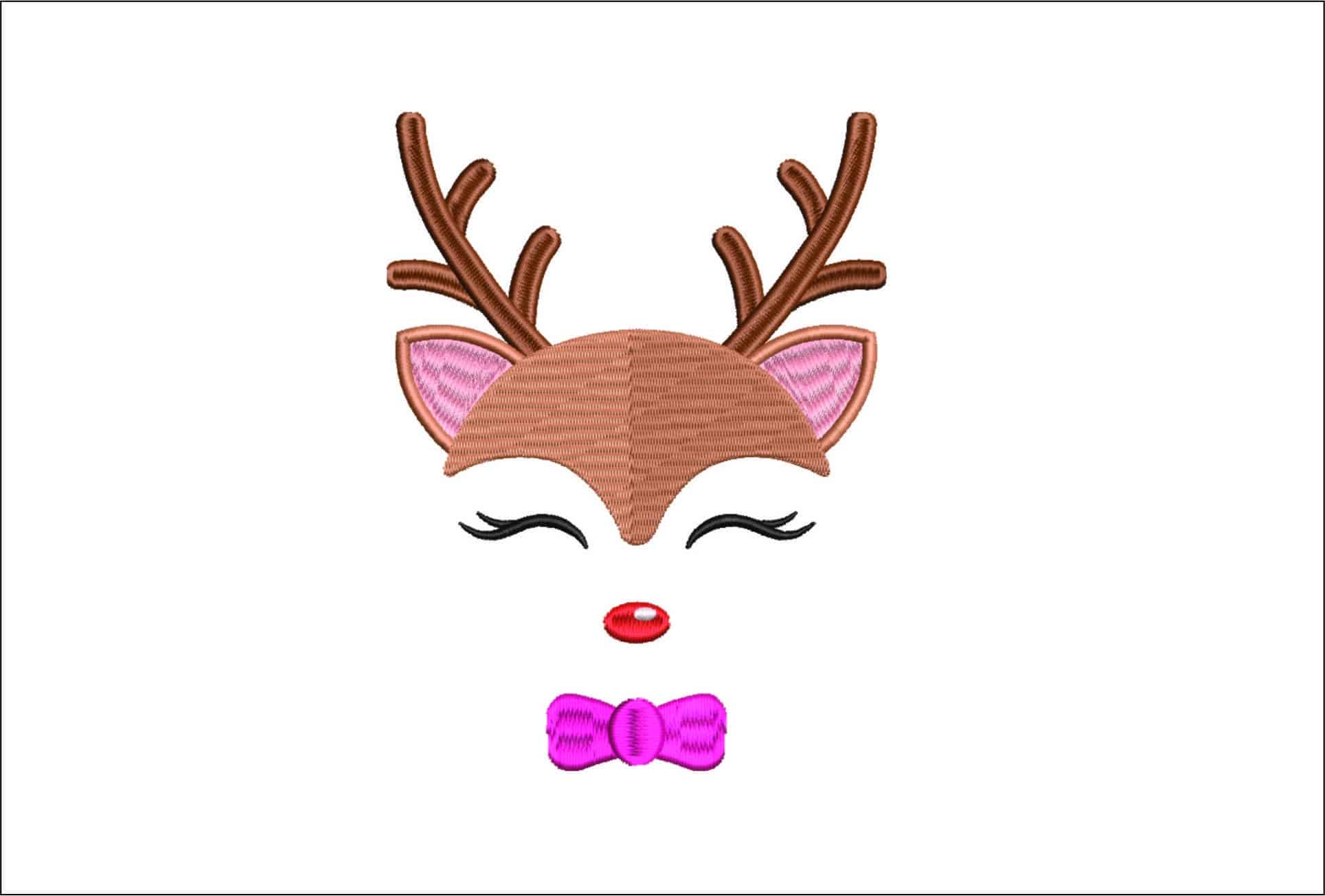 Girl Reindeer Face Formula 1- Elegant embroidery design file - instant download