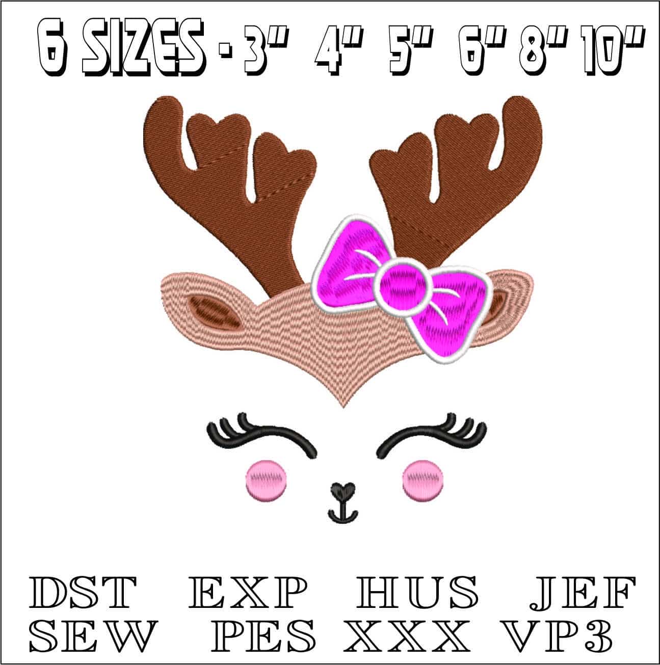 Girl Reindeer Face Formula 1- Elegant embroidery design file - instant download — view 2