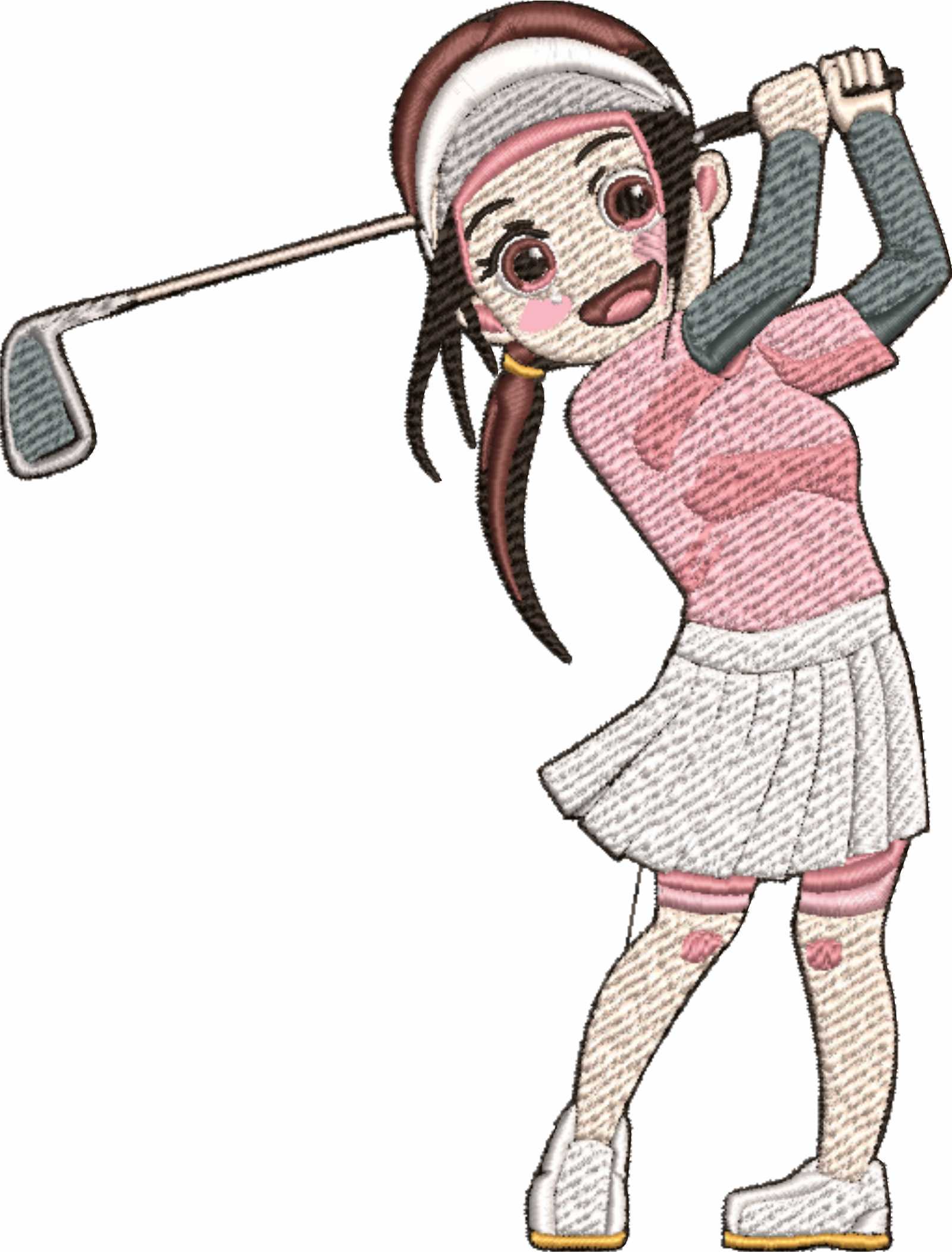 Asian Golfer Girl- Elegant embroidery design file - instant download