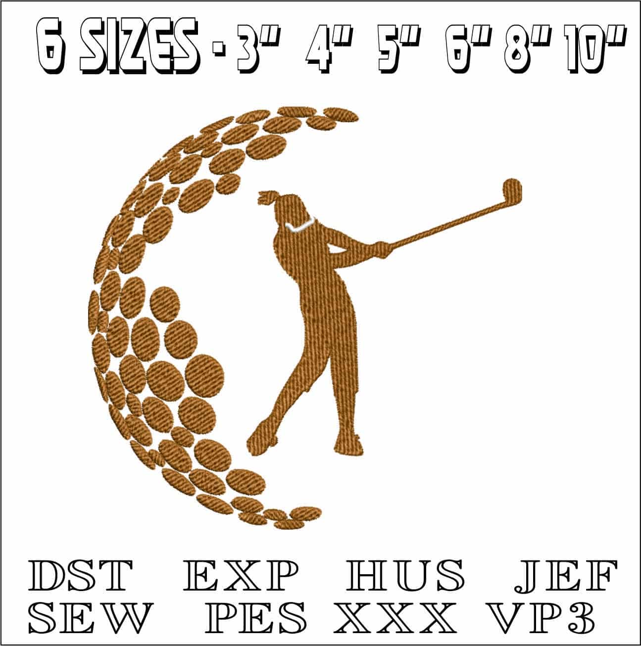 Golf ball Lady swing- Elegant embroidery design file - instant download — view 2