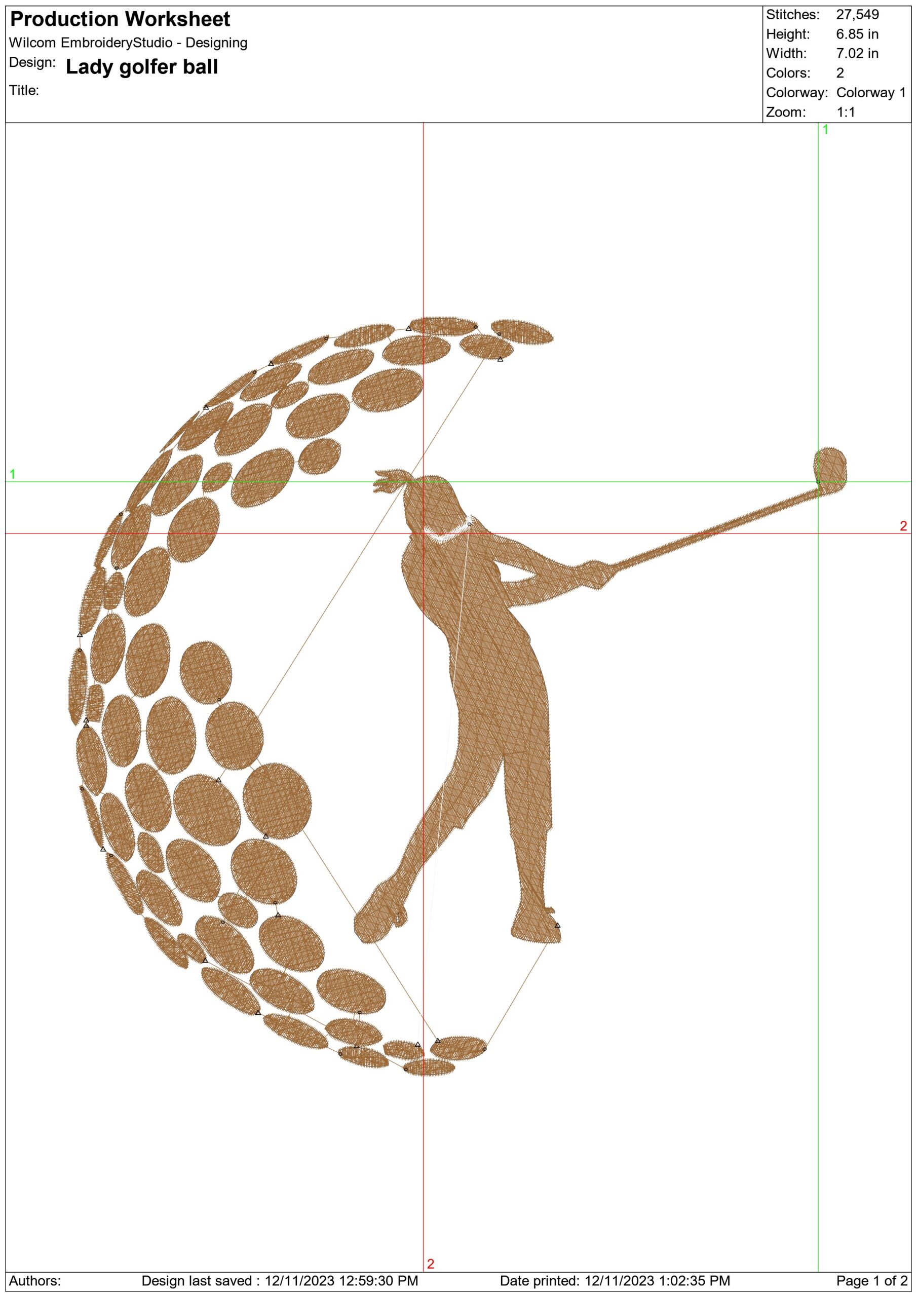 Golf ball Lady swing- Elegant embroidery design file - instant download — view 3