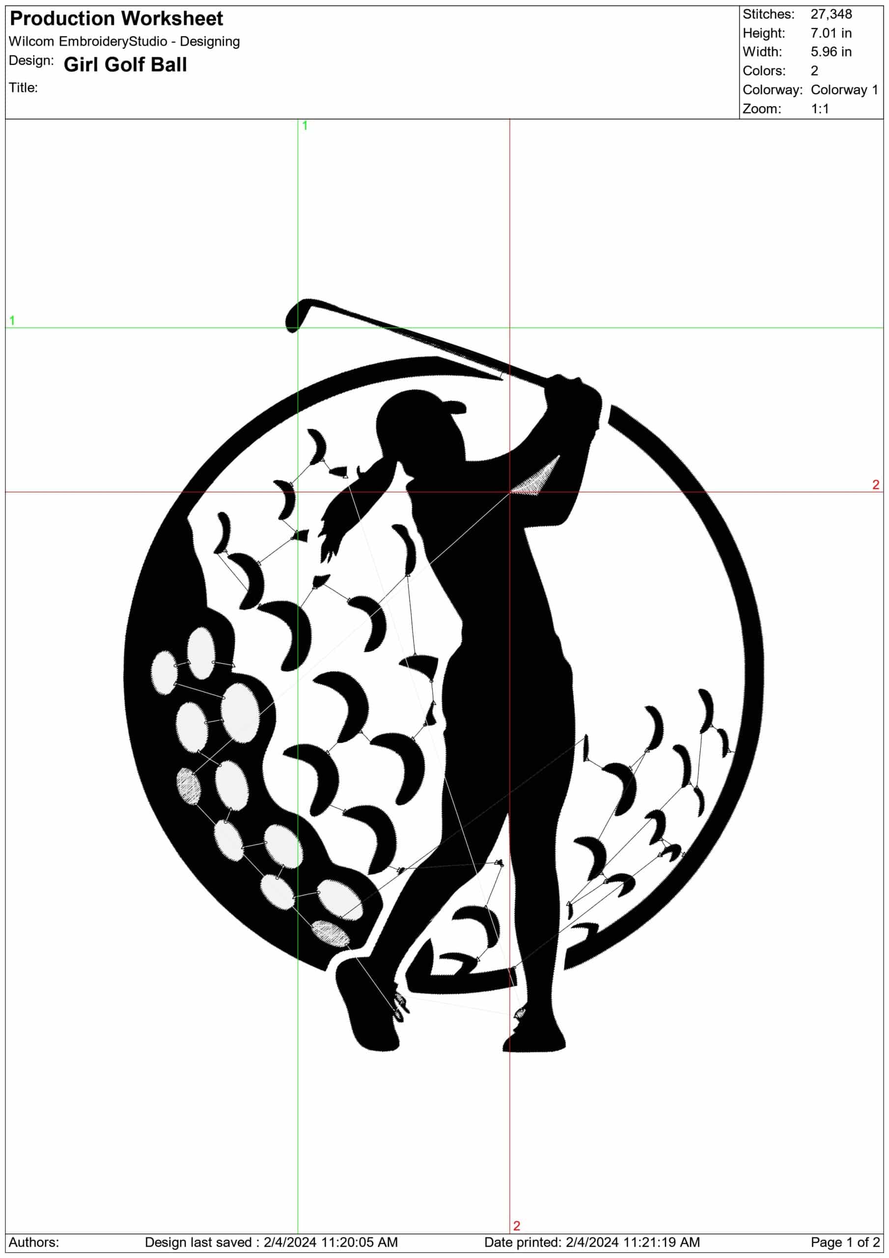 Lady Golfer Ball- Elegant embroidery design file - instant download — view 3