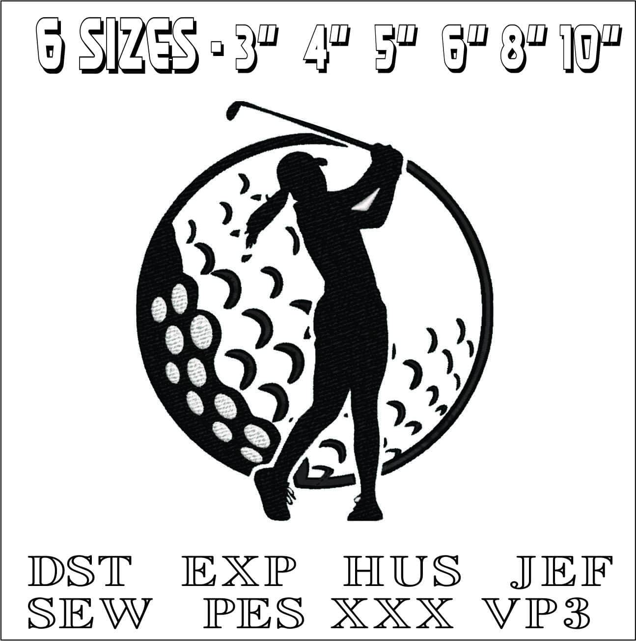 Lady Golfer Ball- Elegant embroidery design file - instant download — view 2