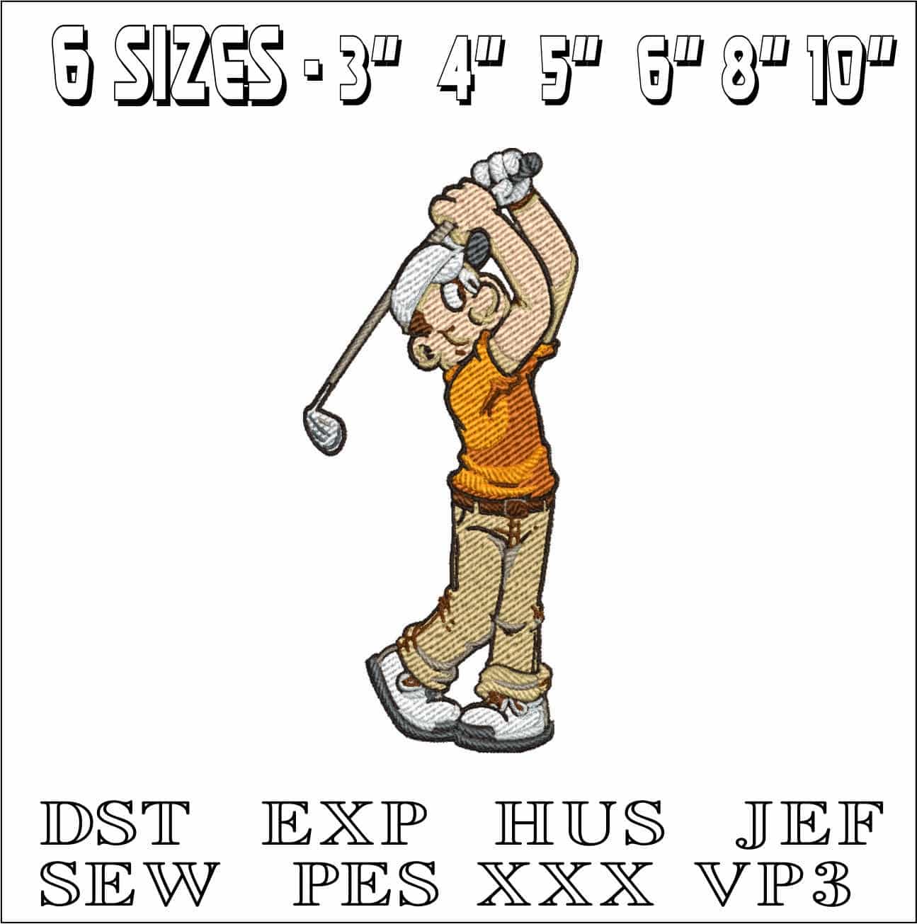 Male Cartoon Golfer- Elegant embroidery design file - instant download — view 2
