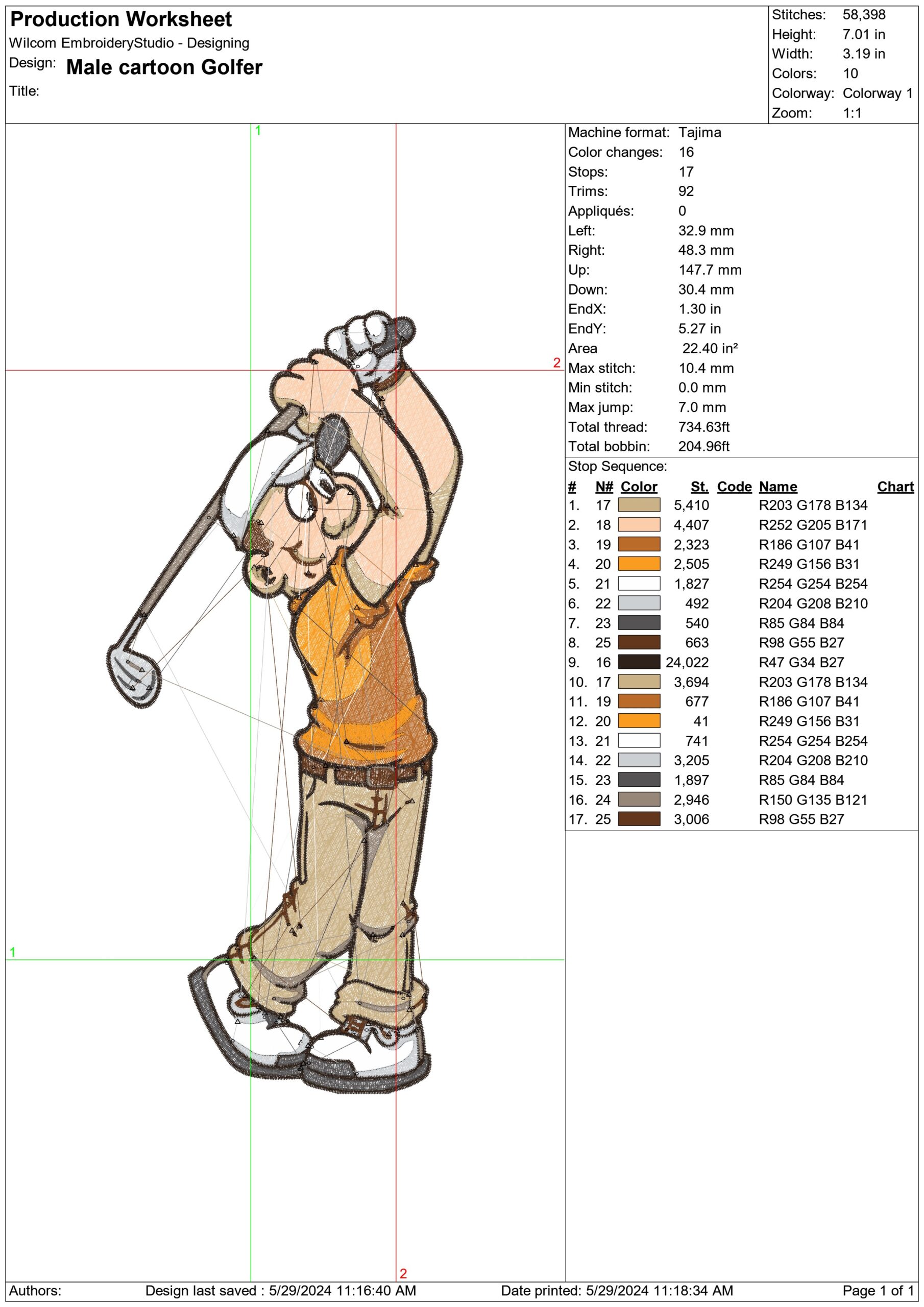 Male Cartoon Golfer- Elegant embroidery design file - instant download — view 3
