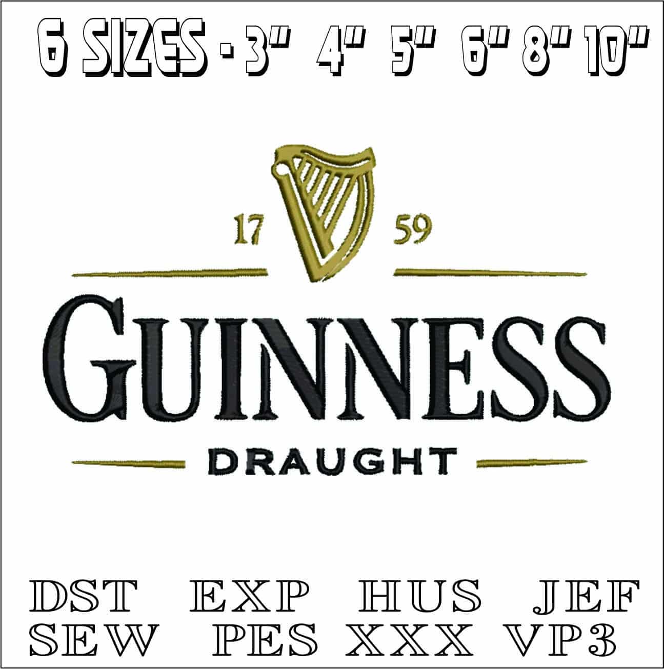 Guinness Draught- Elegant embroidery design file - instant download — view 2