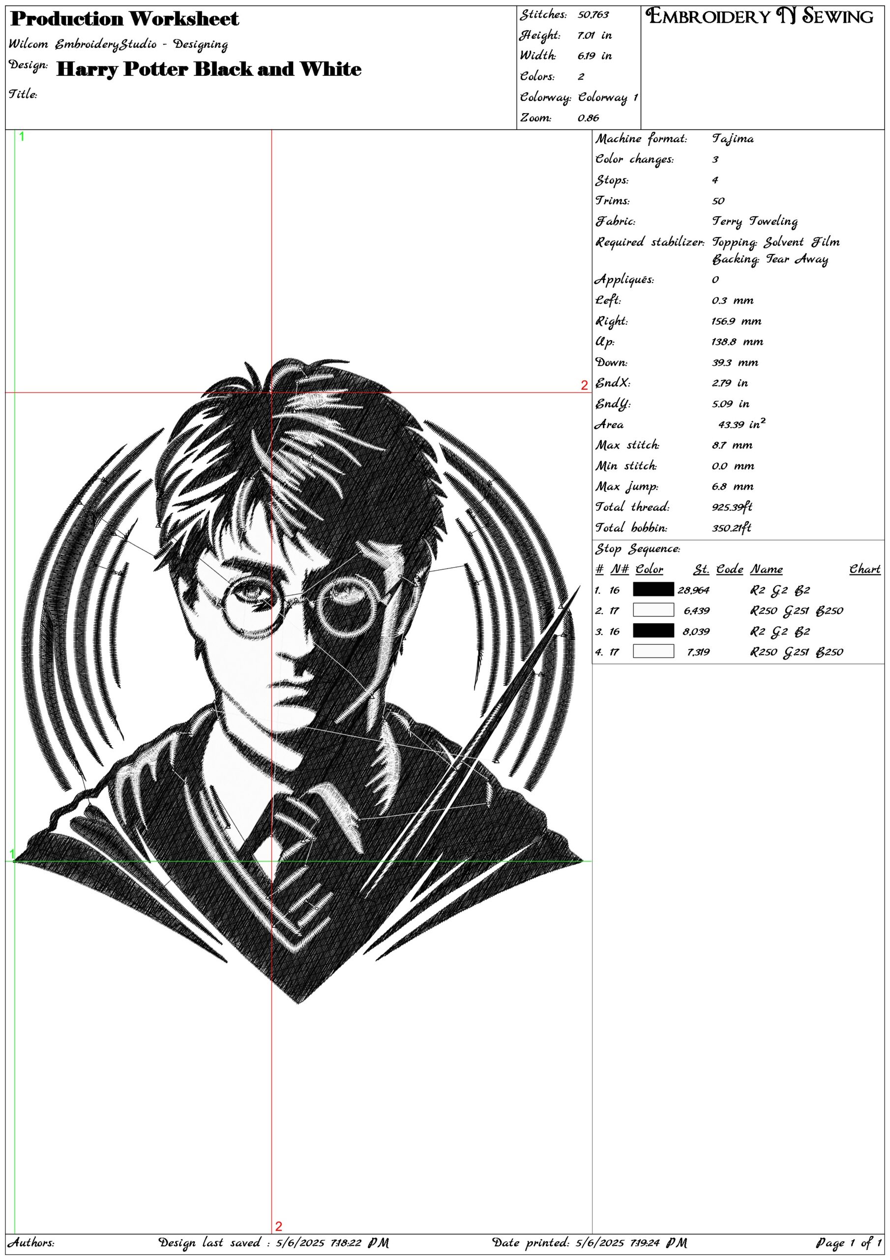 Harry Potter Black and White- Elegant embroidery design file - instant download — view 3