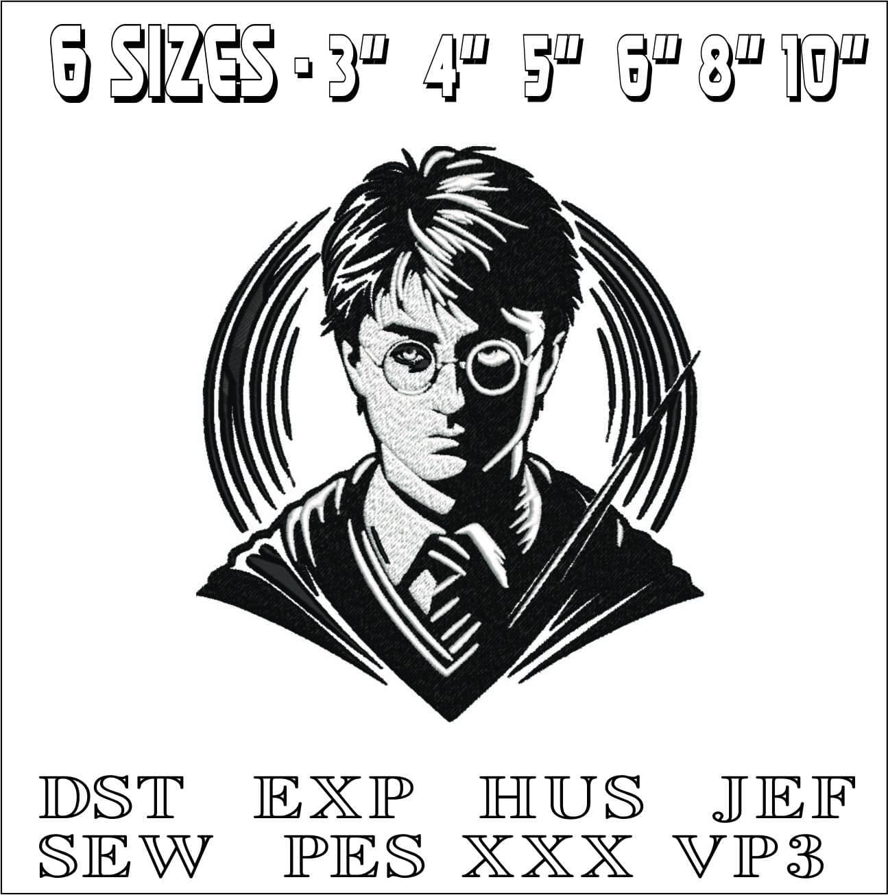 Harry Potter Black and White- Elegant embroidery design file - instant download — view 2