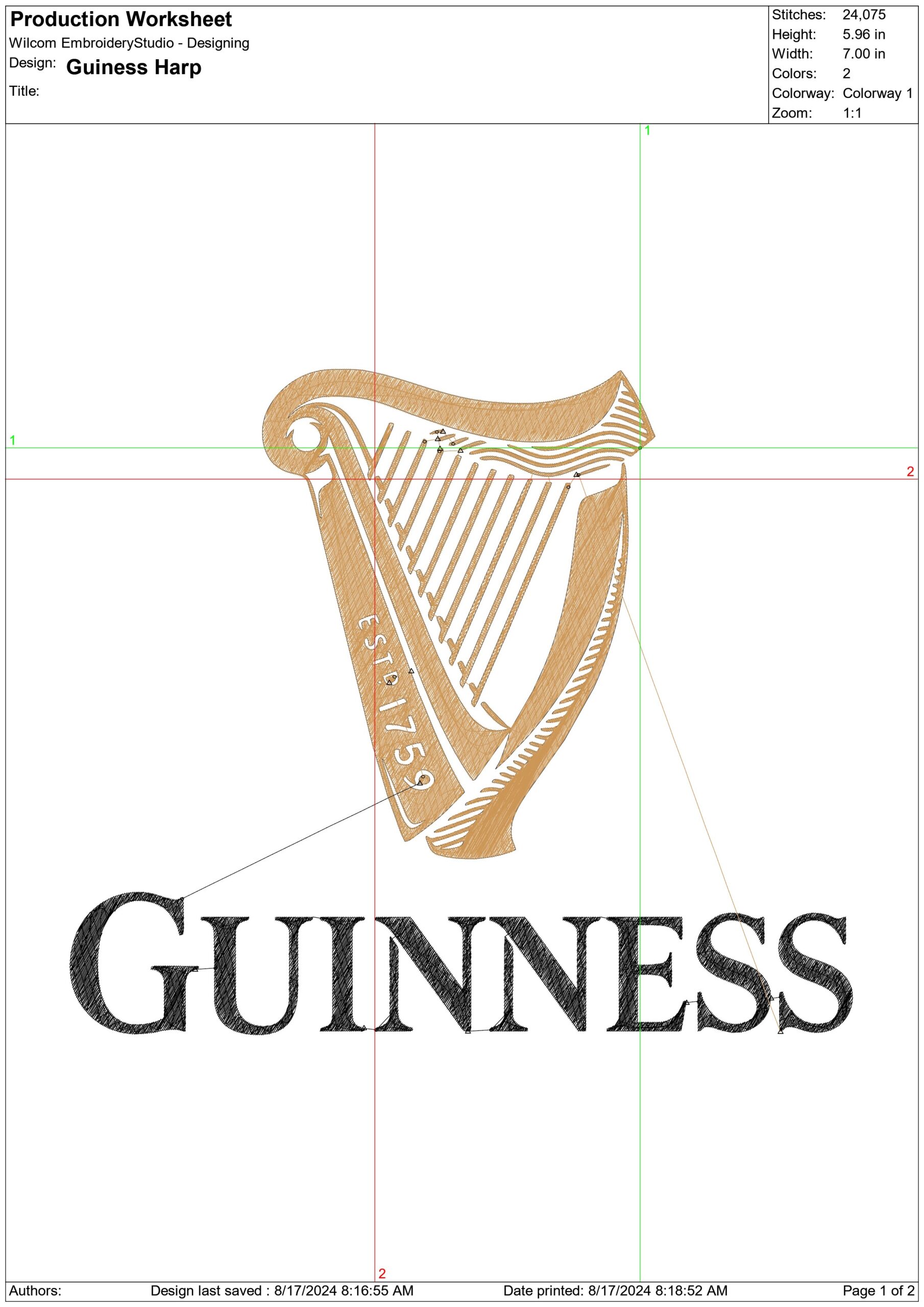 Guinness Harp- Elegant embroidery design file - instant download — view 3
