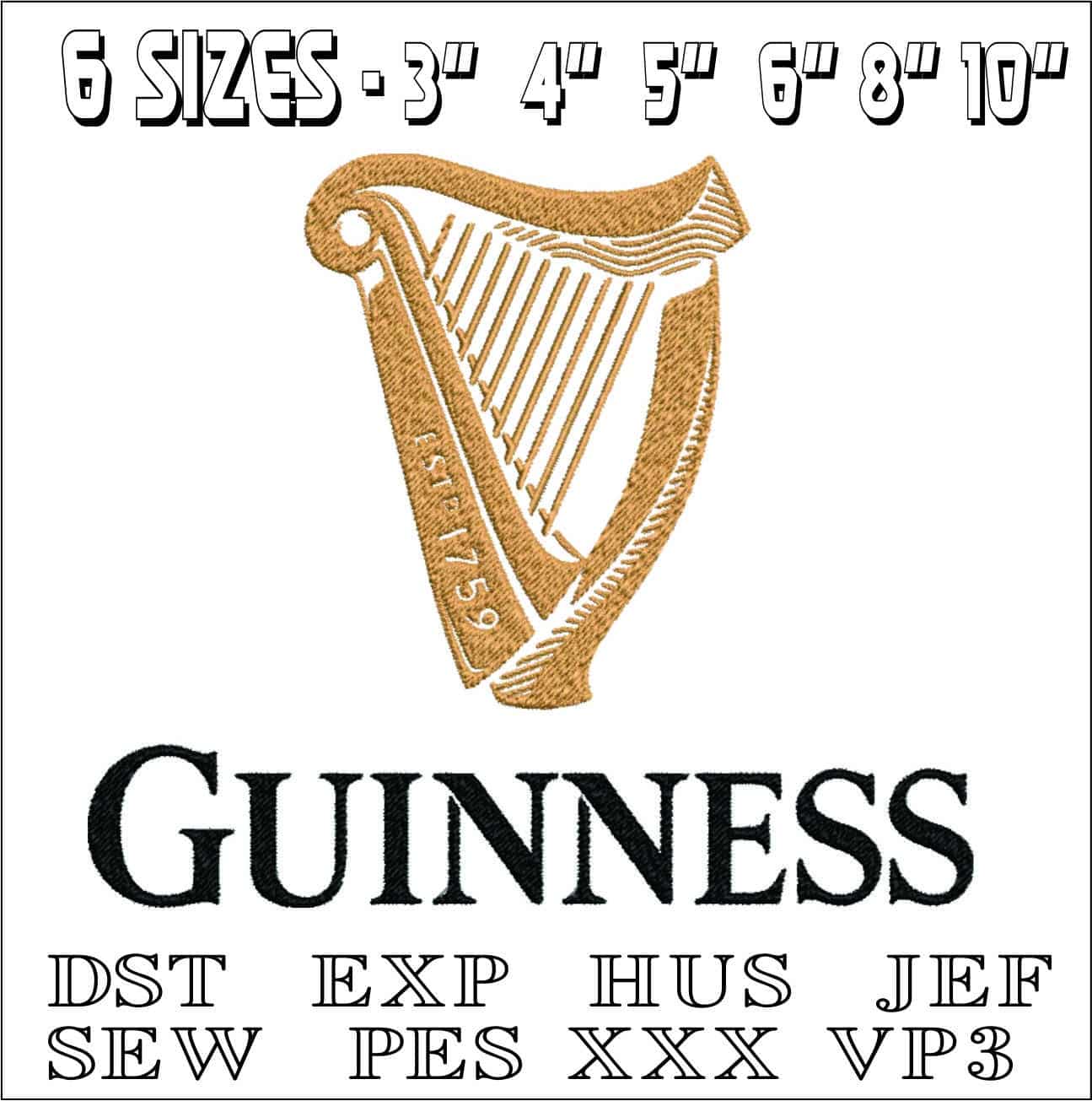 Guinness Harp- Elegant embroidery design file - instant download — view 2