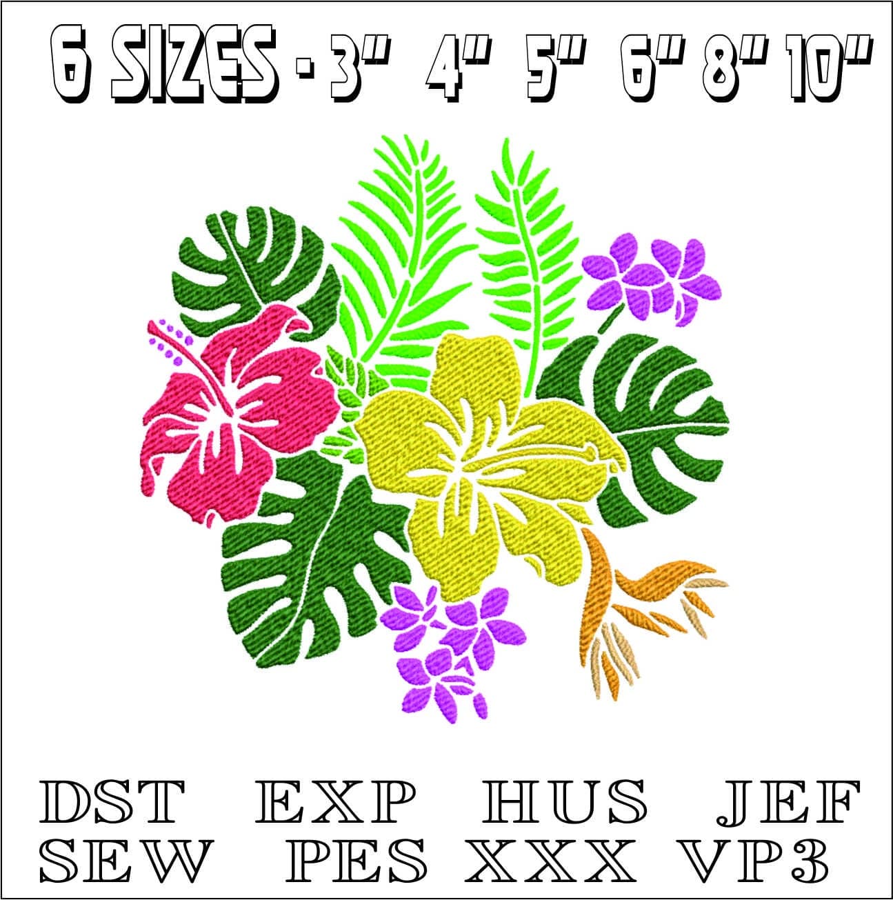 Hawaii Flowers- Elegant embroidery design file - instant download — view 2