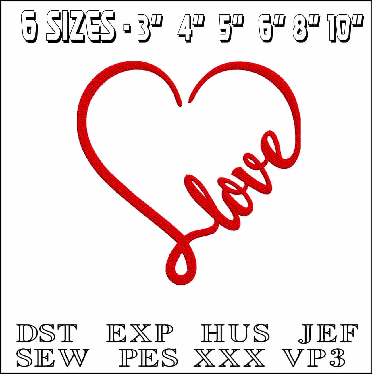 Love Heart Text- Elegant embroidery design file - instant download — view 2