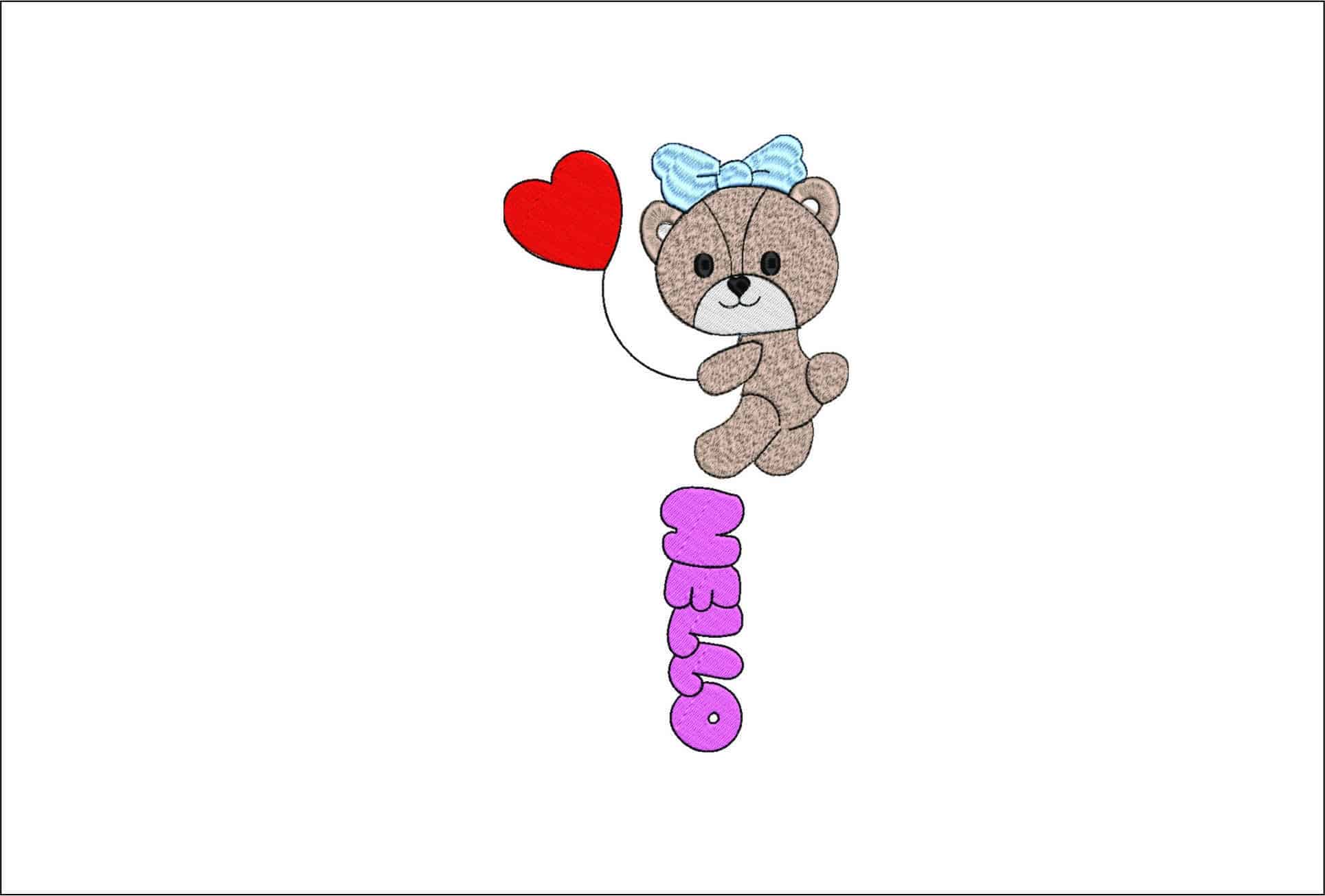 Hello Bear Balloon- Elegant embroidery design file - instant download