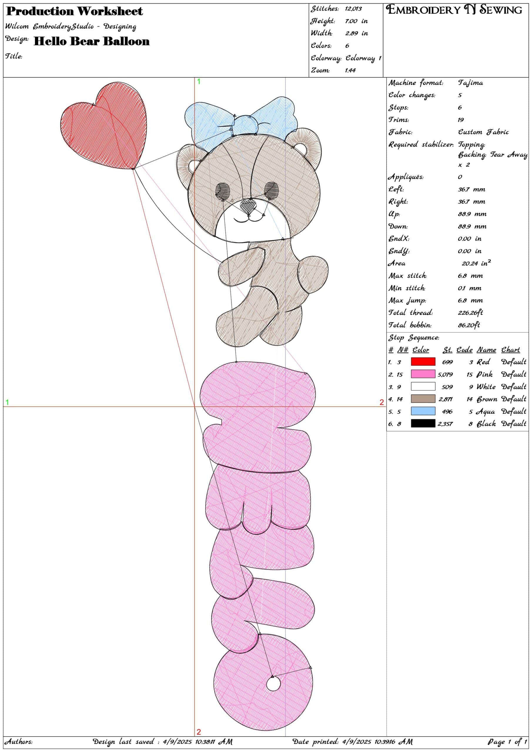Hello Bear Balloon- Elegant embroidery design file - instant download — view 3