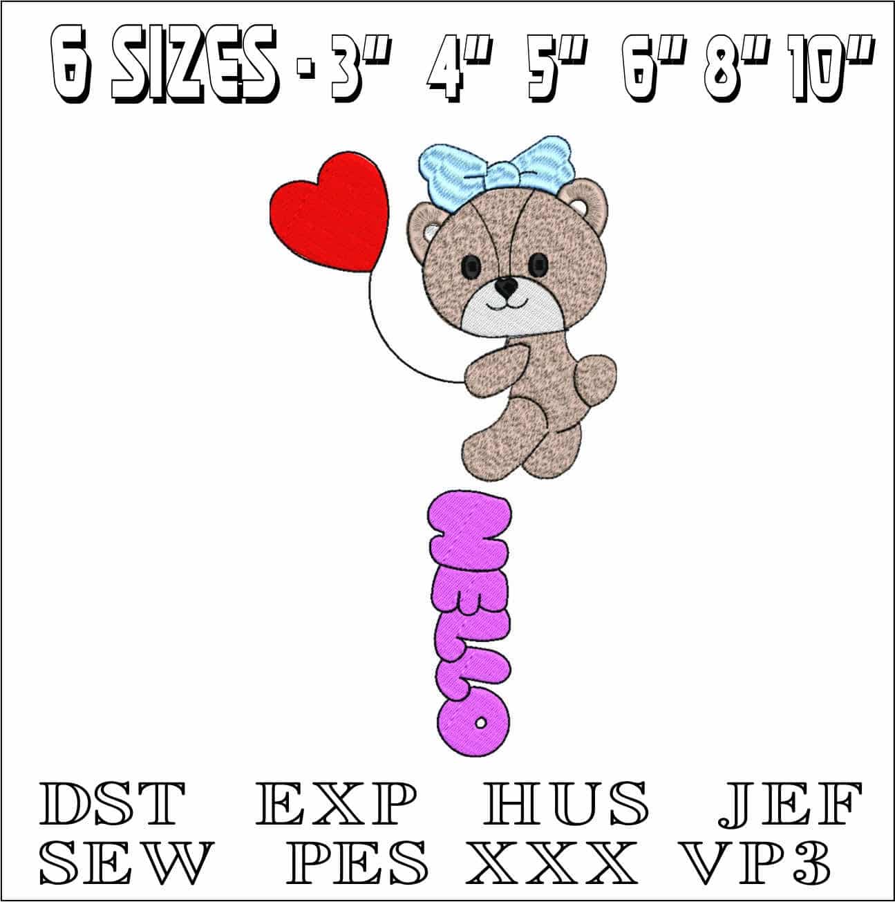 Hello Bear Balloon- Elegant embroidery design file - instant download — view 2