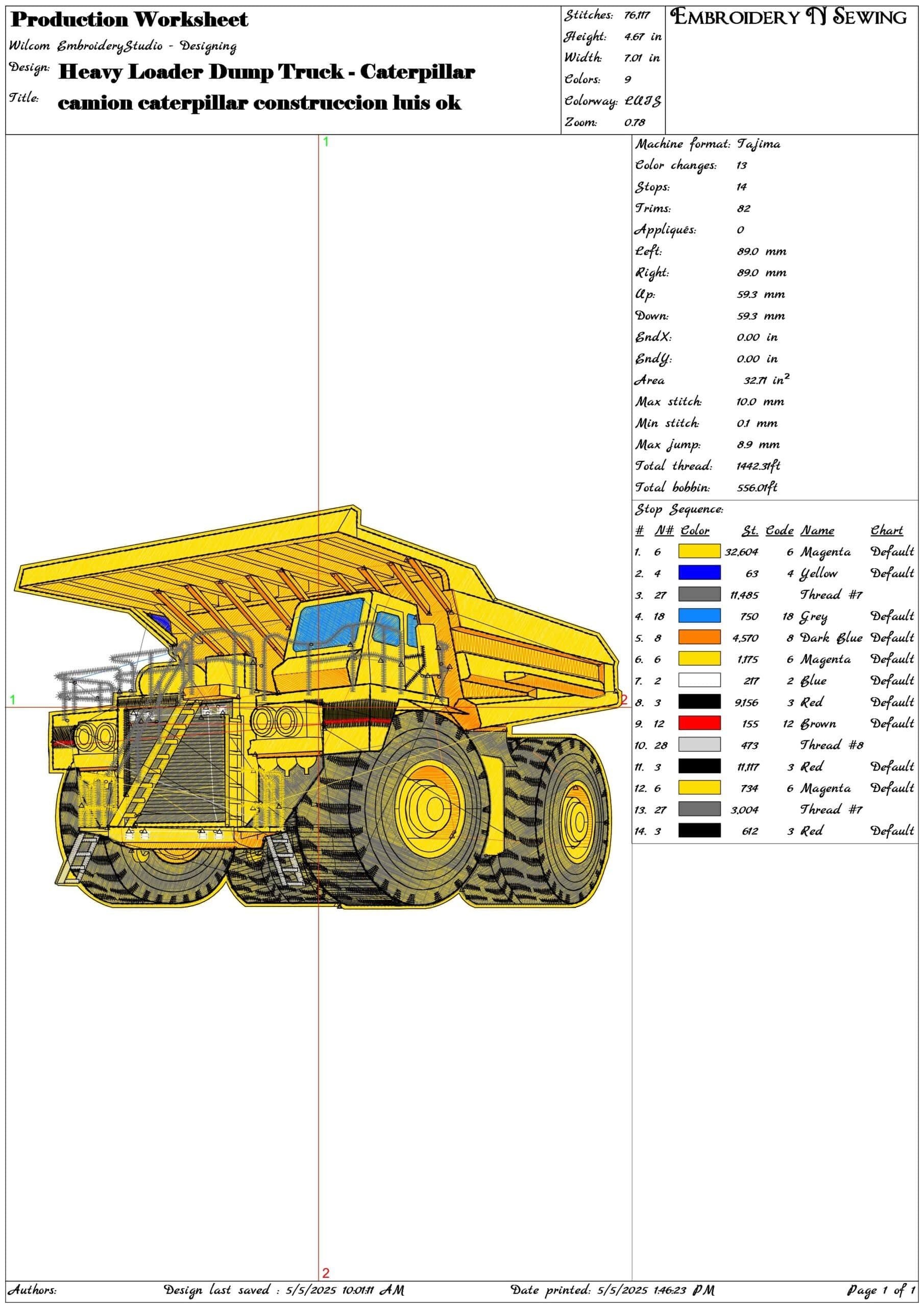 Heavy Loader Dump Truck - Caterpillar - Elegant embroidery design file - instant download — view 3