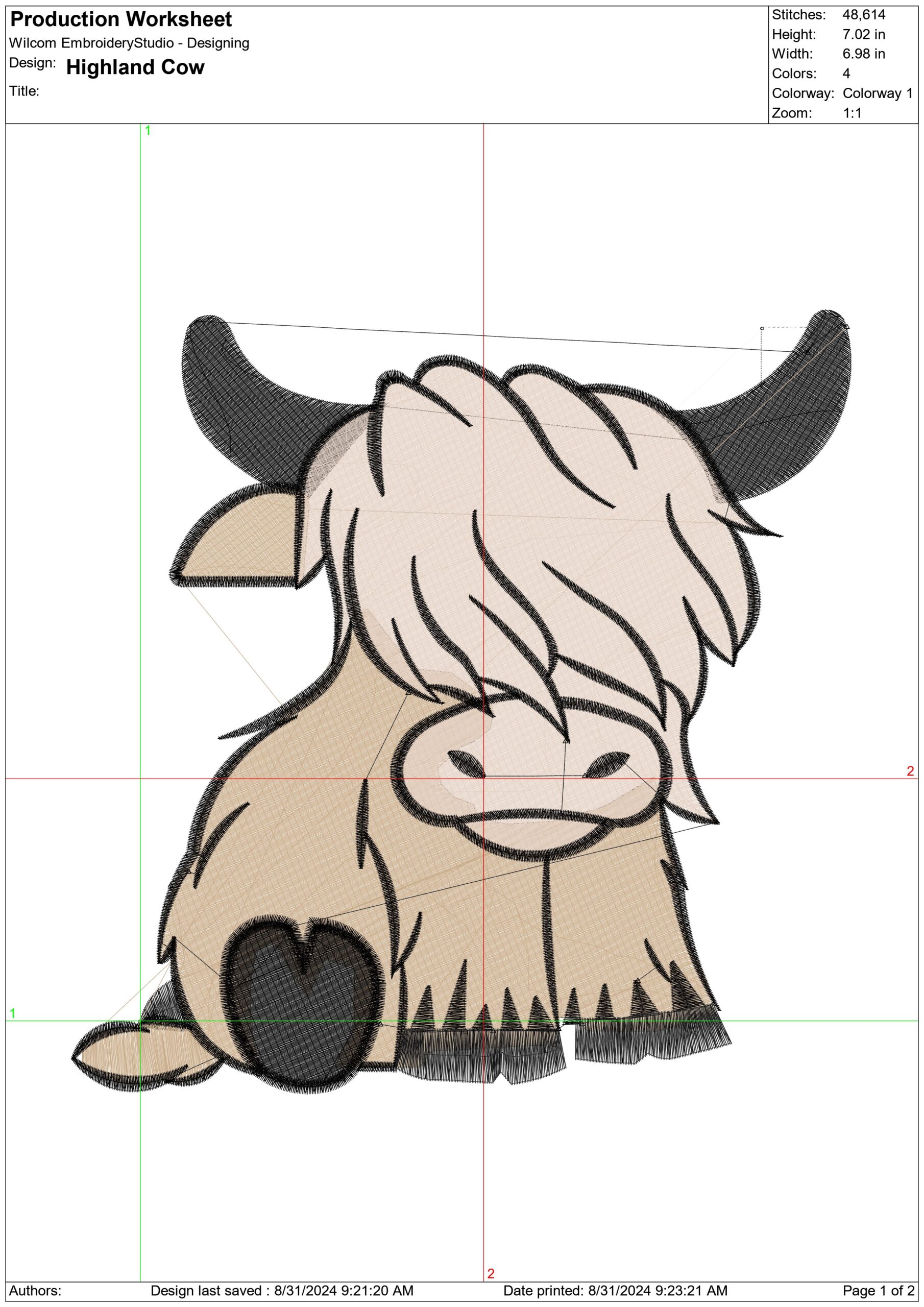 Highland Cow- Elegant embroidery design file - instant download — view 4