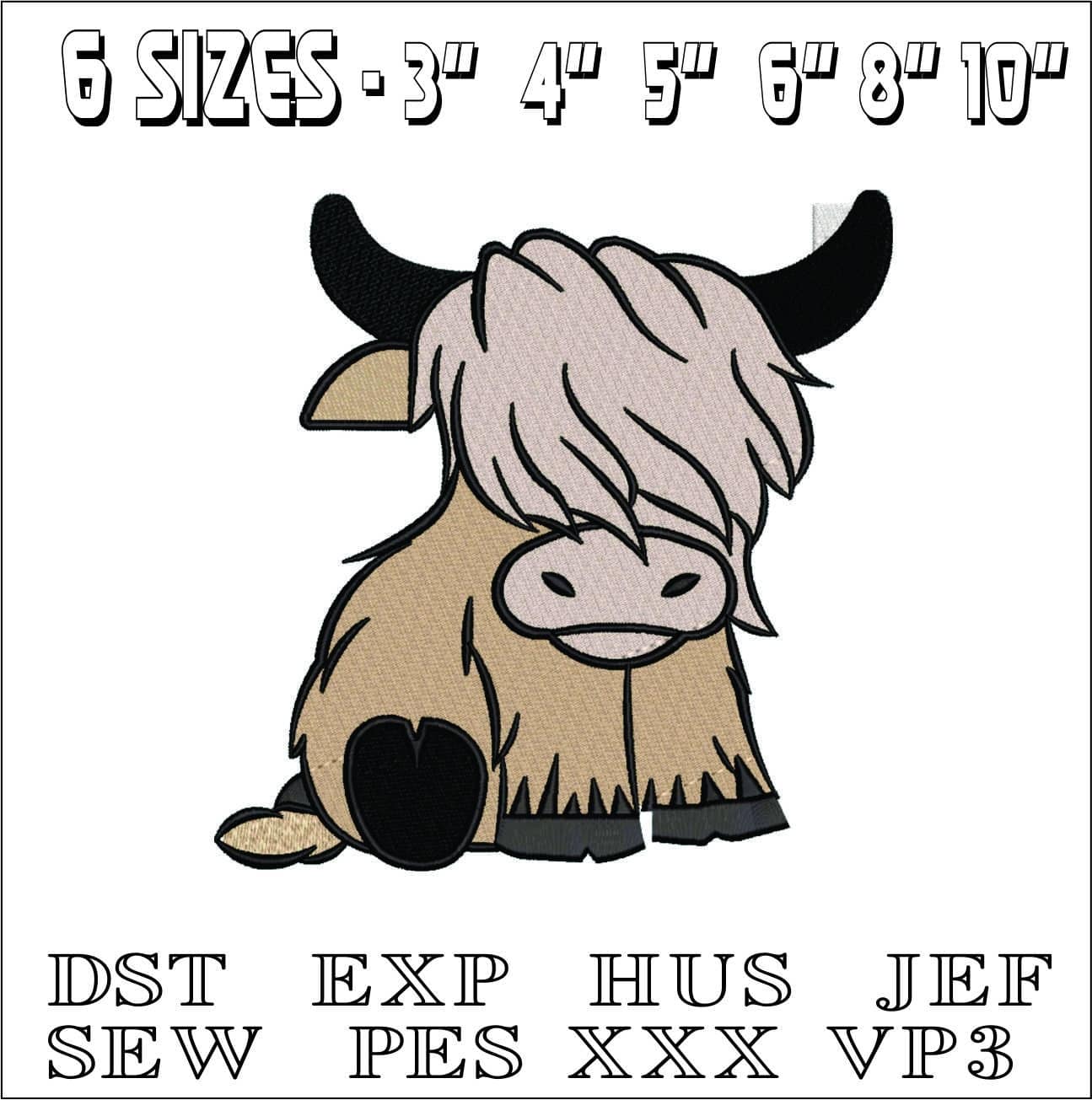 Highland Cow- Elegant embroidery design file - instant download — view 2