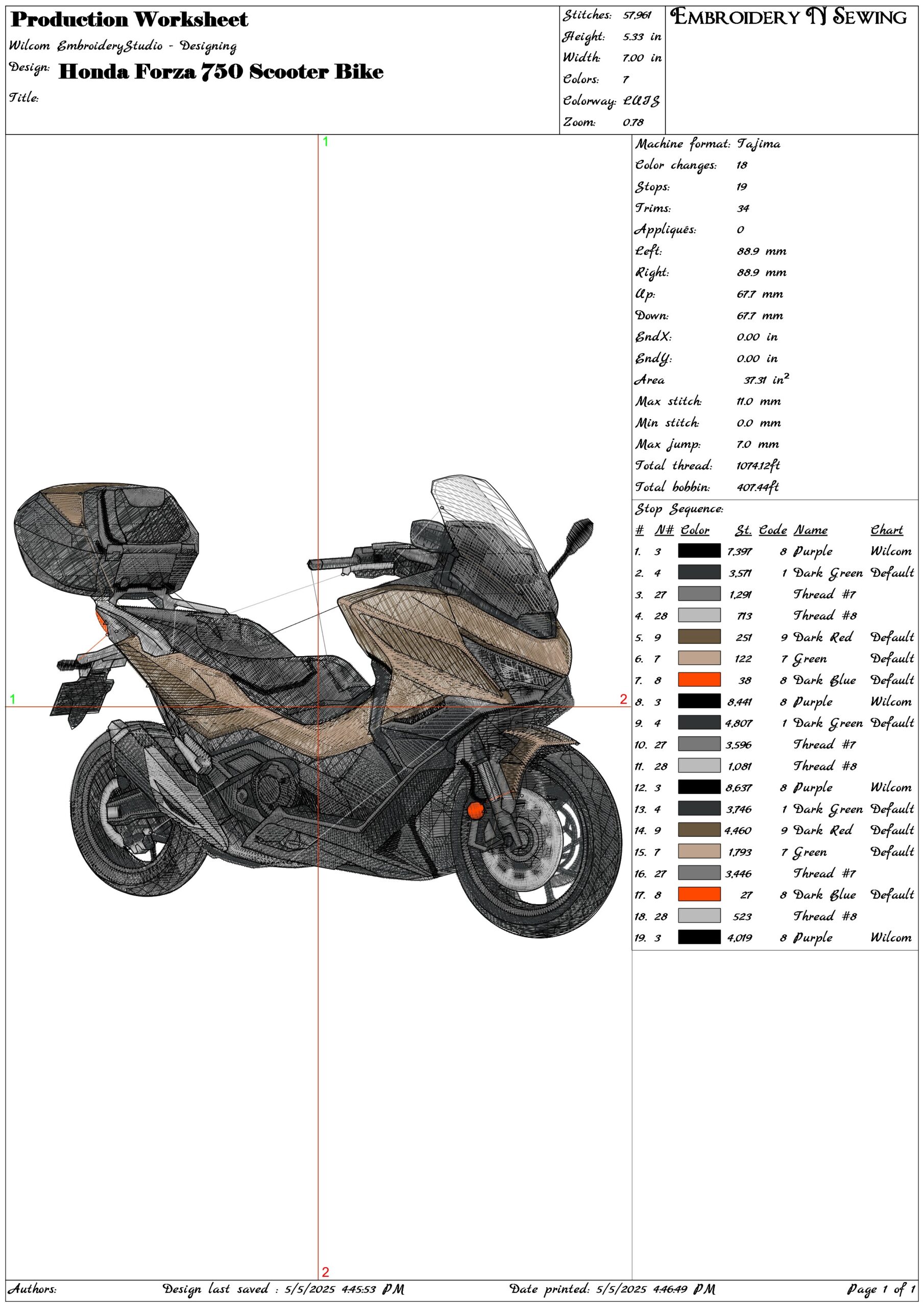 Honda Forza 750 Scooter Bike- Elegant embroidery design file - instant download — view 3