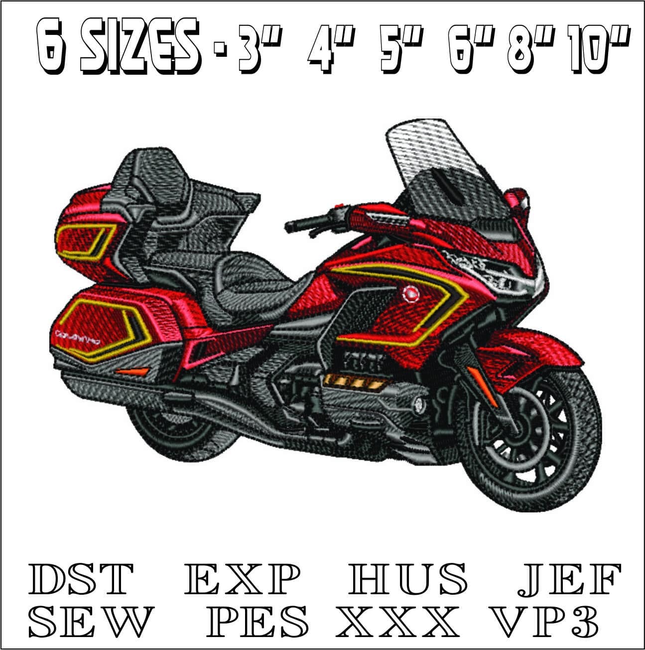Honda Goldwing Motorbike- Elegant embroidery design file - instant download — view 2
