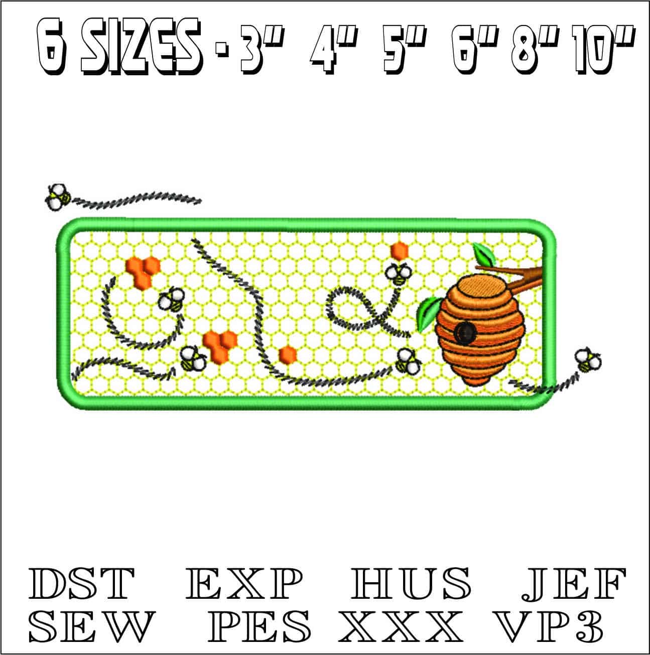Honeycomb and Hive with bees- Elegant embroidery design file - instant download — view 2