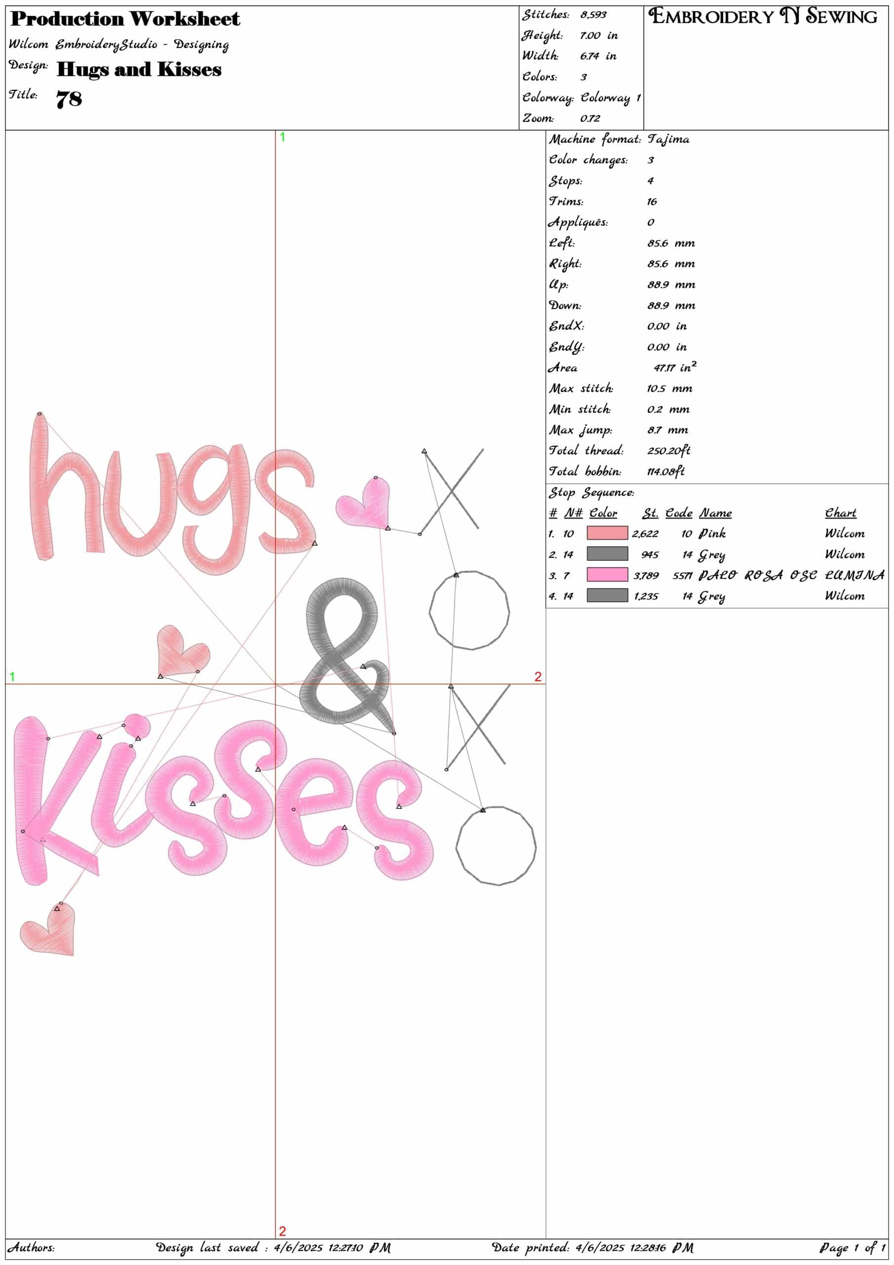 Hugs and Kisses- Elegant embroidery design file - instant download — view 3