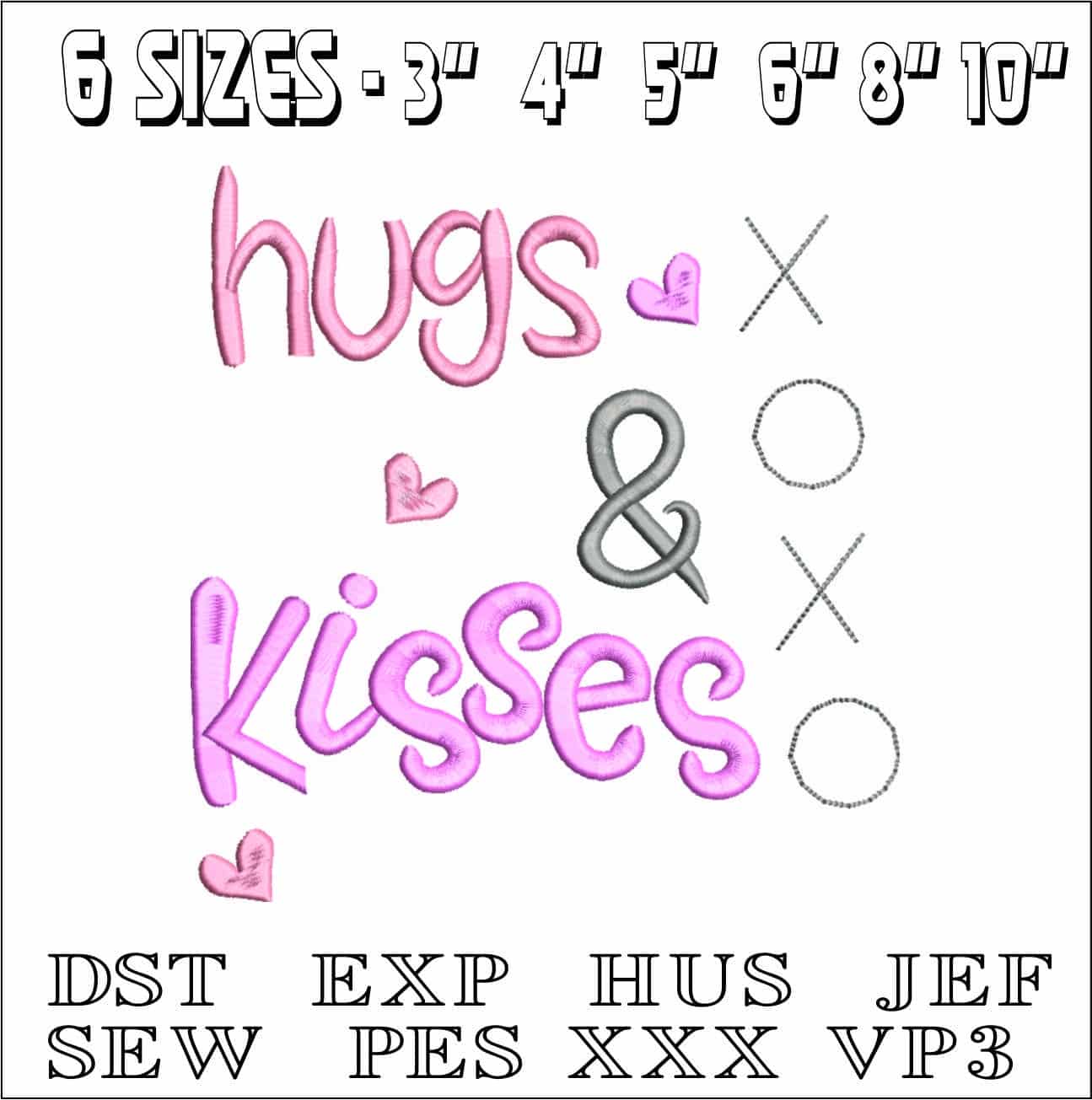 Hugs and Kisses- Elegant embroidery design file - instant download — view 2