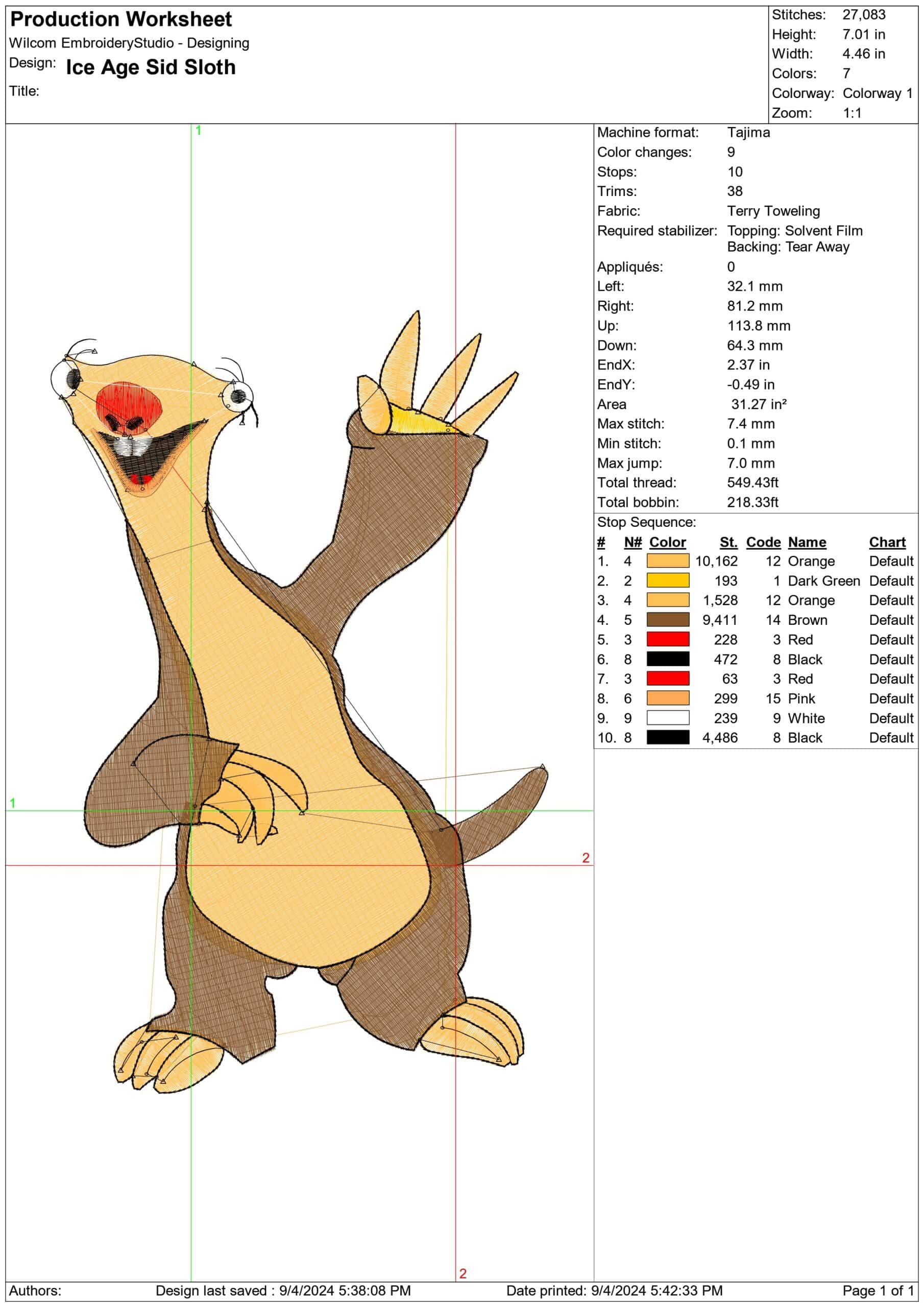 Ice Age Sid Sloth- Elegant embroidery design file - instant download — view 3