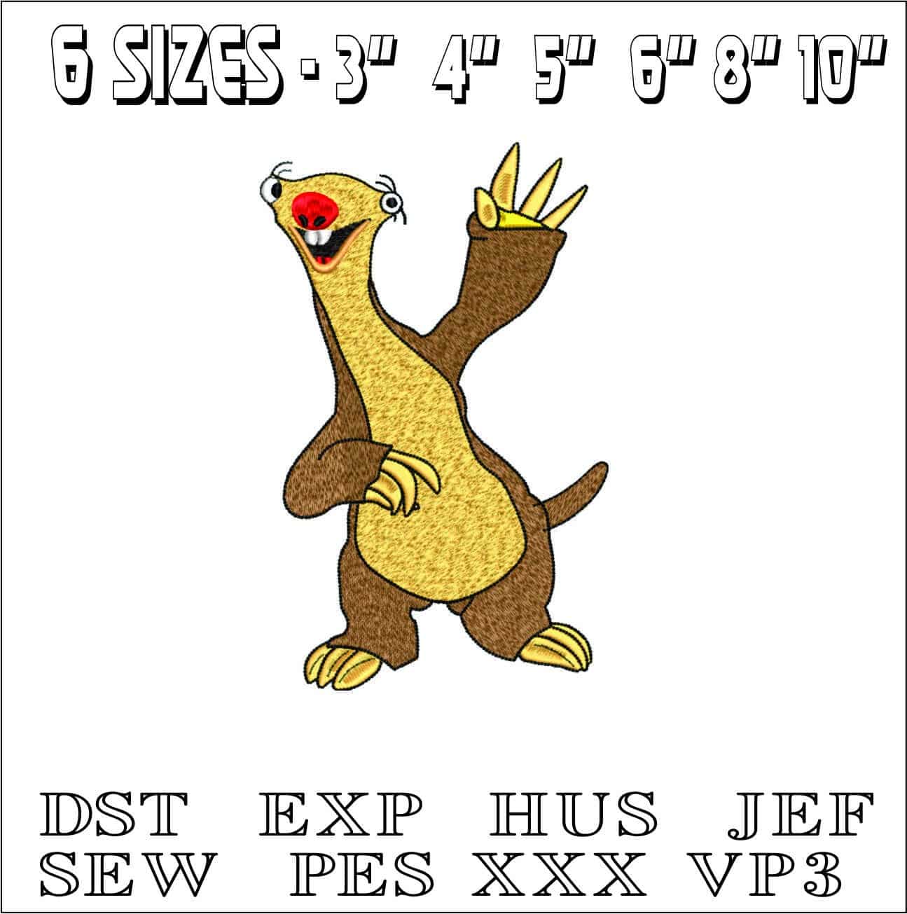 Ice Age Sid Sloth- Elegant embroidery design file - instant download — view 2