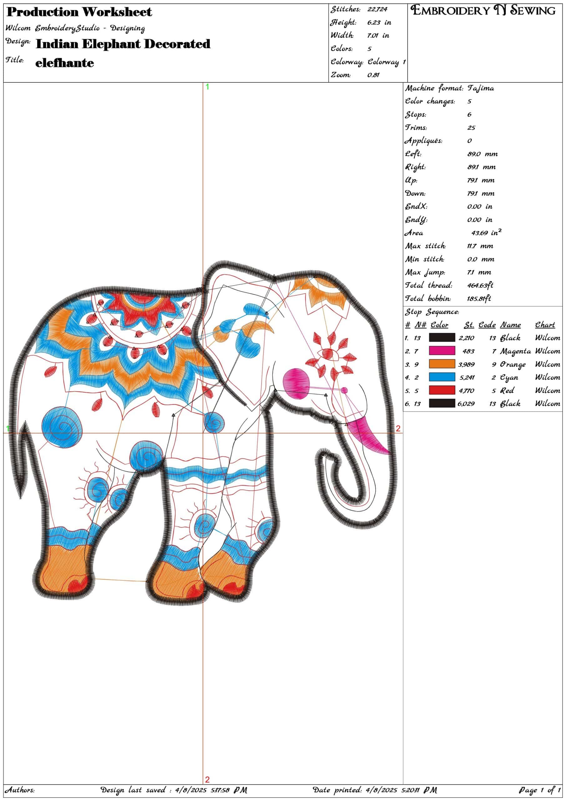 Indian Elephant Decorated- Elegant embroidery design file - instant download — view 3