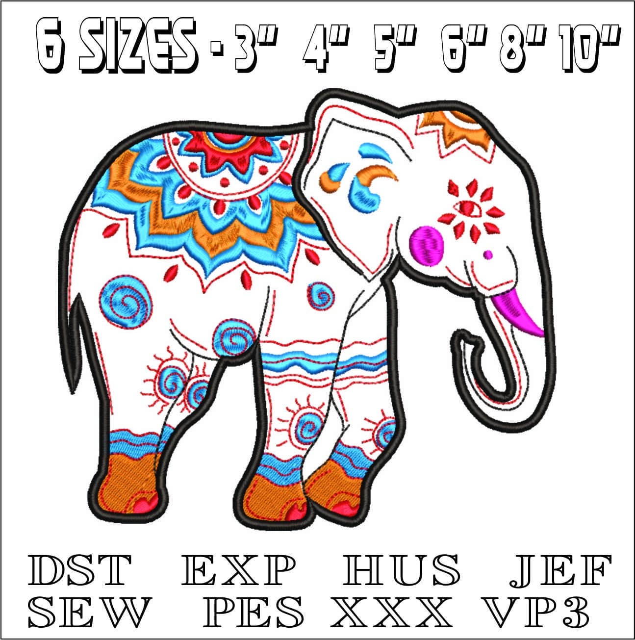 Indian Elephant Decorated- Elegant embroidery design file - instant download — view 2