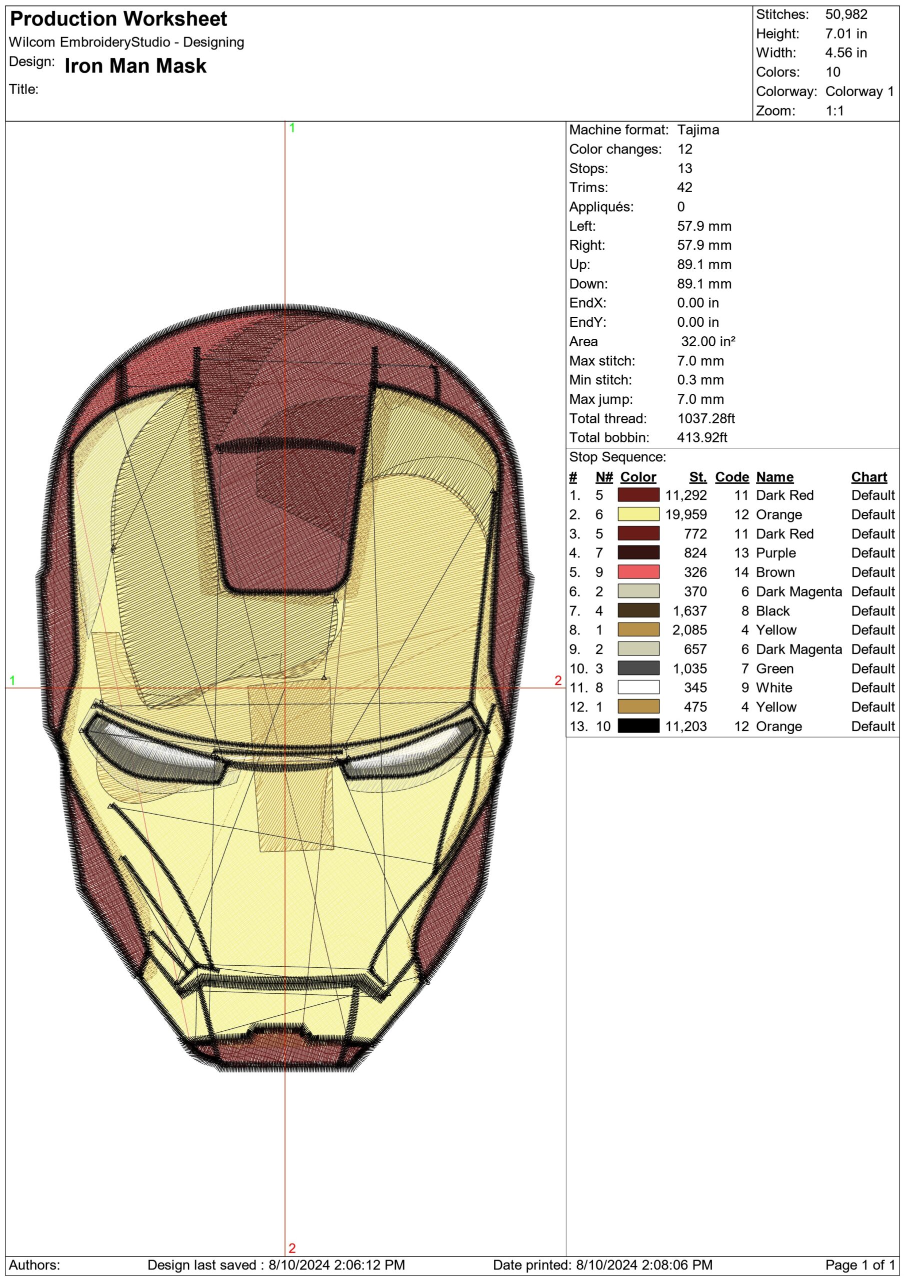 Iron Man Mask- Elegant embroidery design file - instant download — view 3