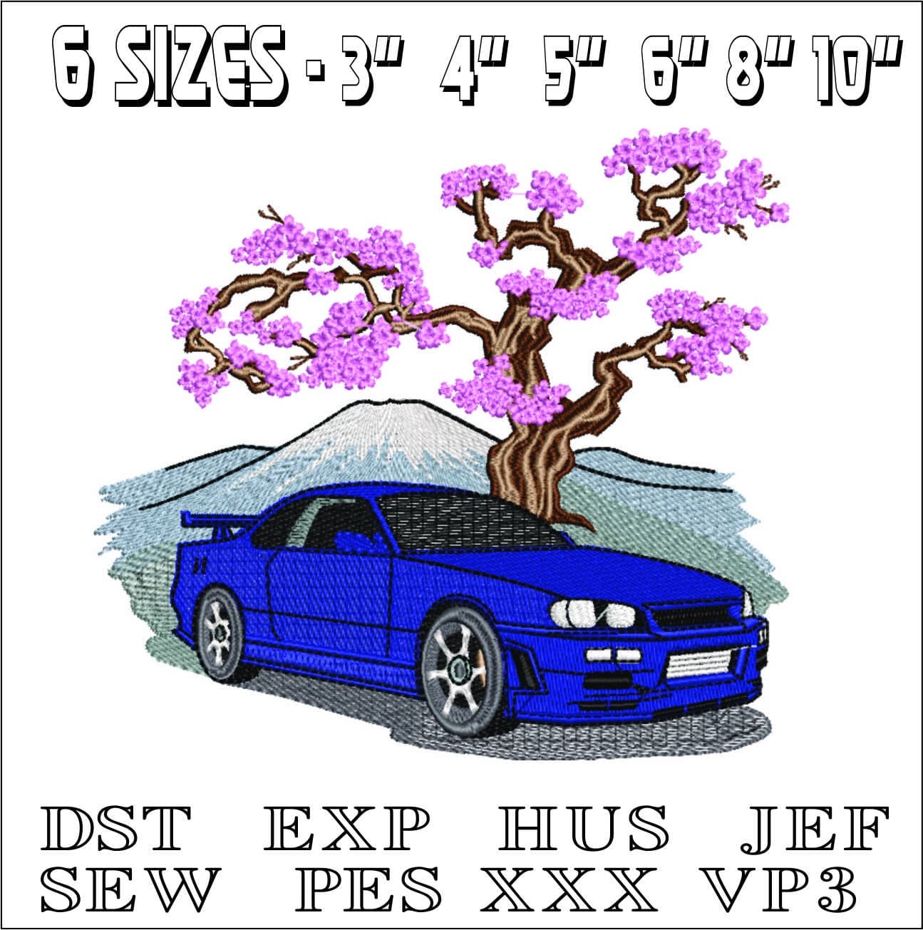 Japanese Car and Cherry Blossom- Elegant embroidery design file - instant download — view 2