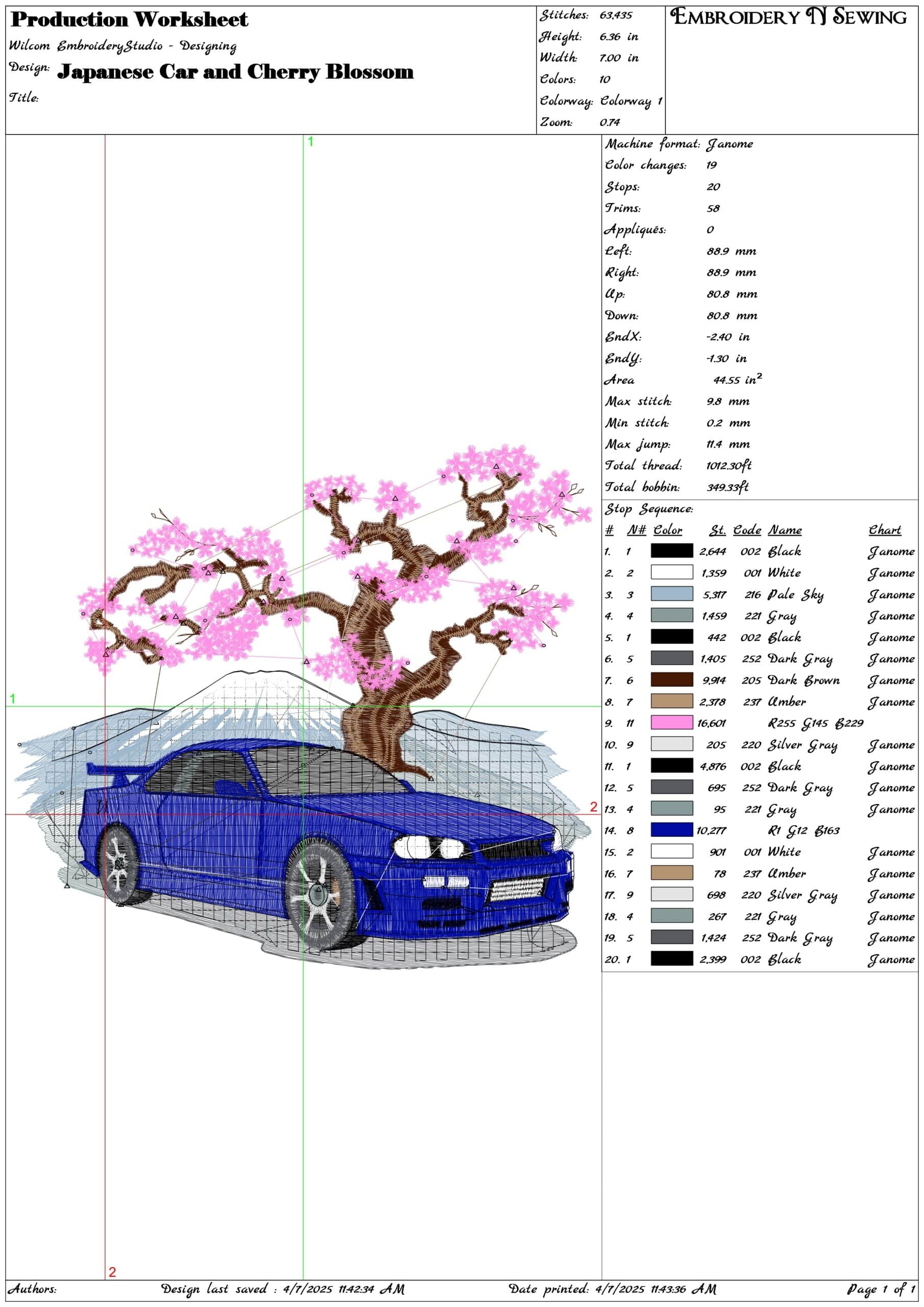 Japanese Car and Cherry Blossom- Elegant embroidery design file - instant download — view 3