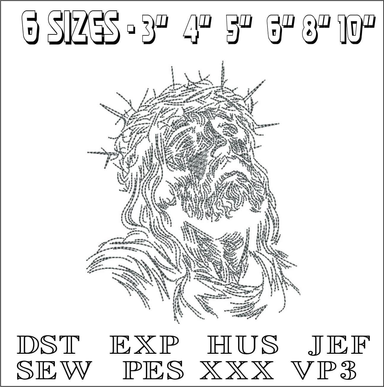 Jesus with Crown of Thorns- Elegant embroidery design file - instant download — view 2
