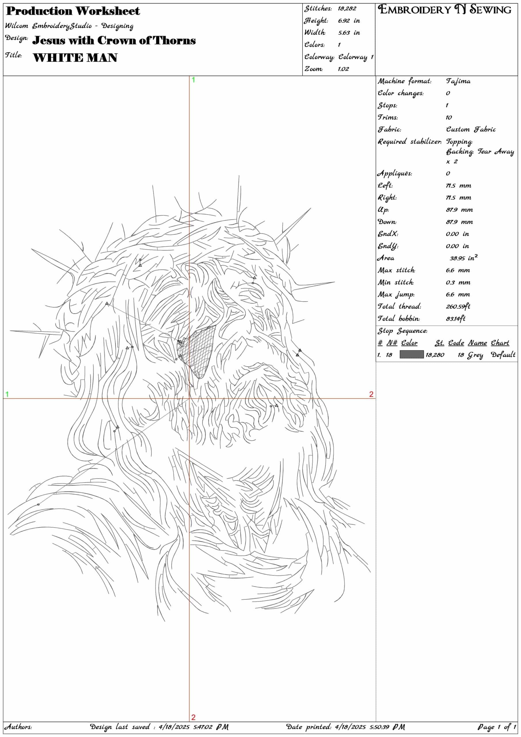 Jesus with Crown of Thorns- Elegant embroidery design file - instant download — view 3