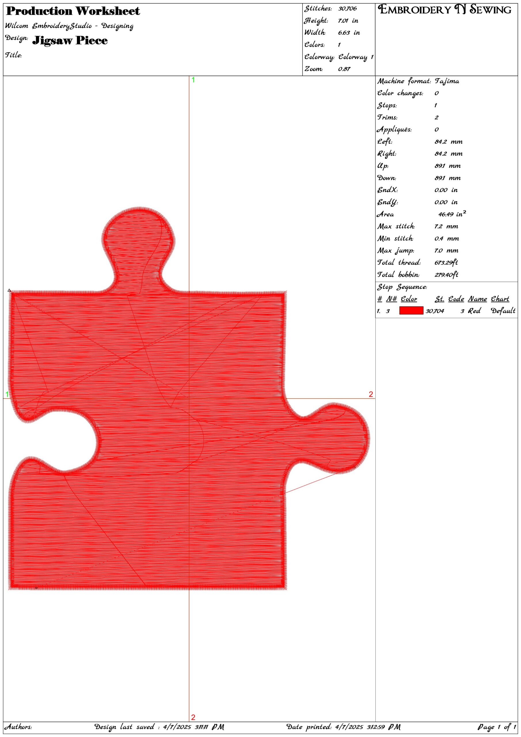 Jigsaw Piece- Elegant embroidery design file - instant download — view 3