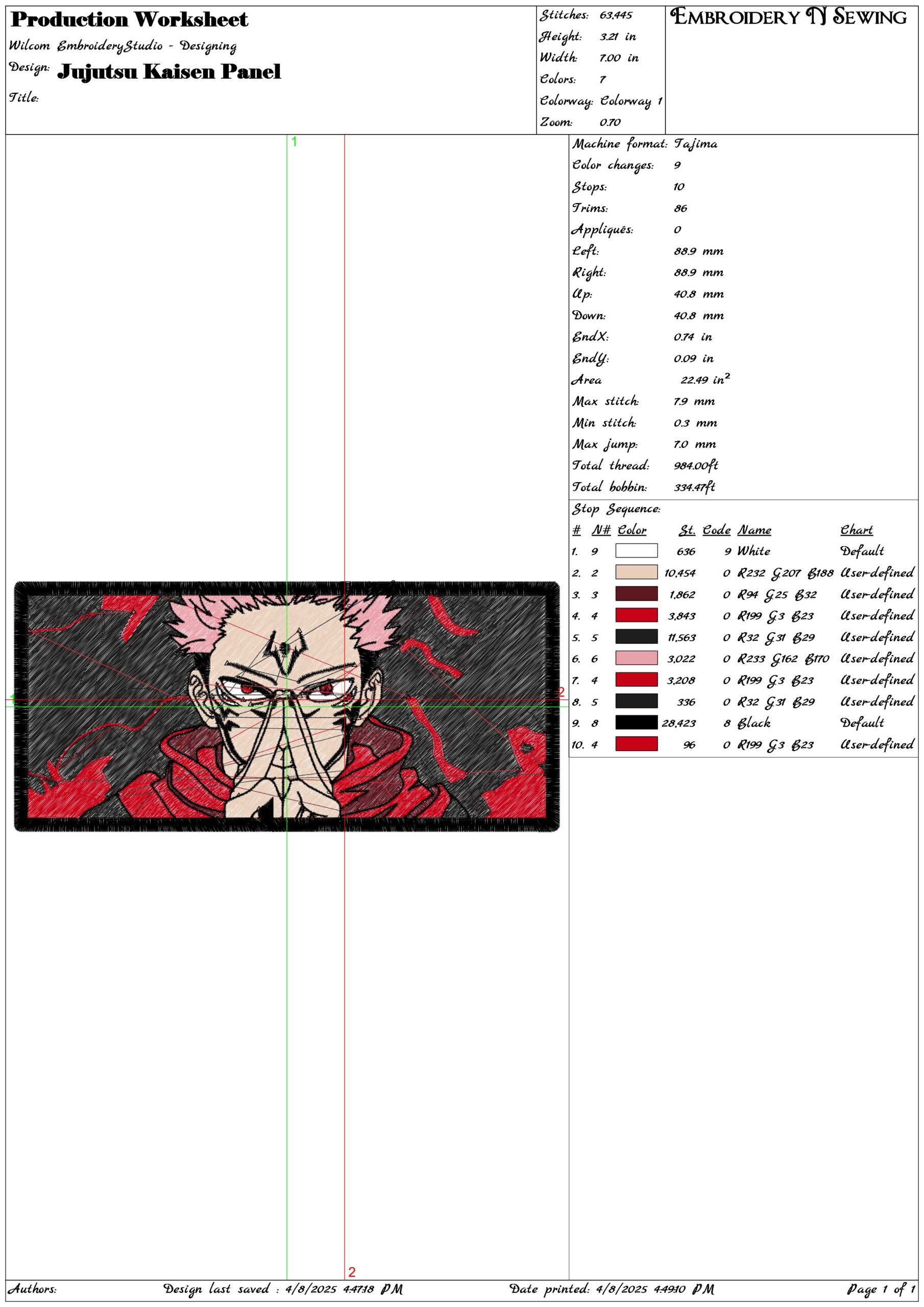 Jujutsu Kaisen Panel- Elegant embroidery design file - instant download — view 3