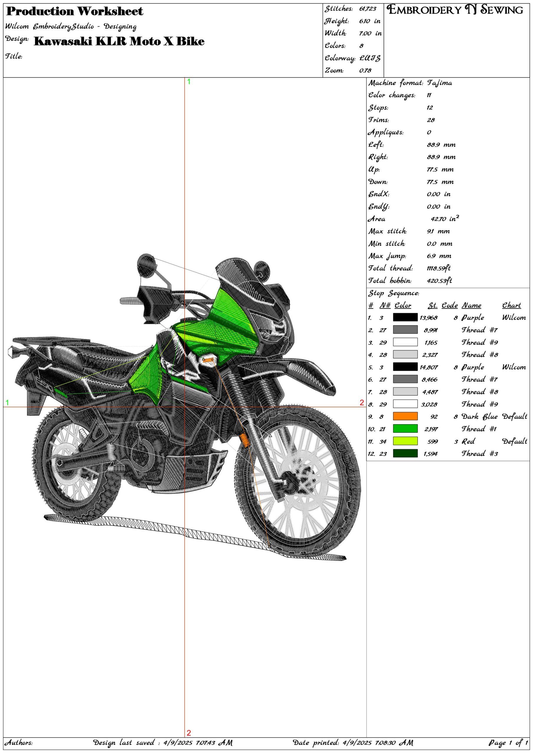 Kawasaki KLR Moto X Bike- Elegant embroidery design file - instant download — view 3