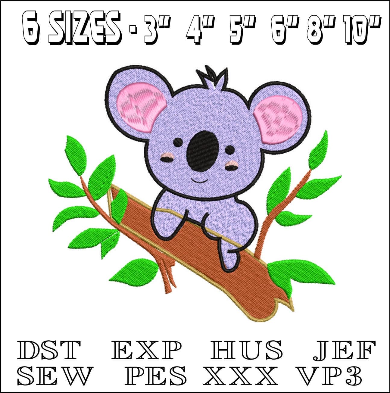 Koala Bear on Log- Elegant embroidery design file - instant download — view 2