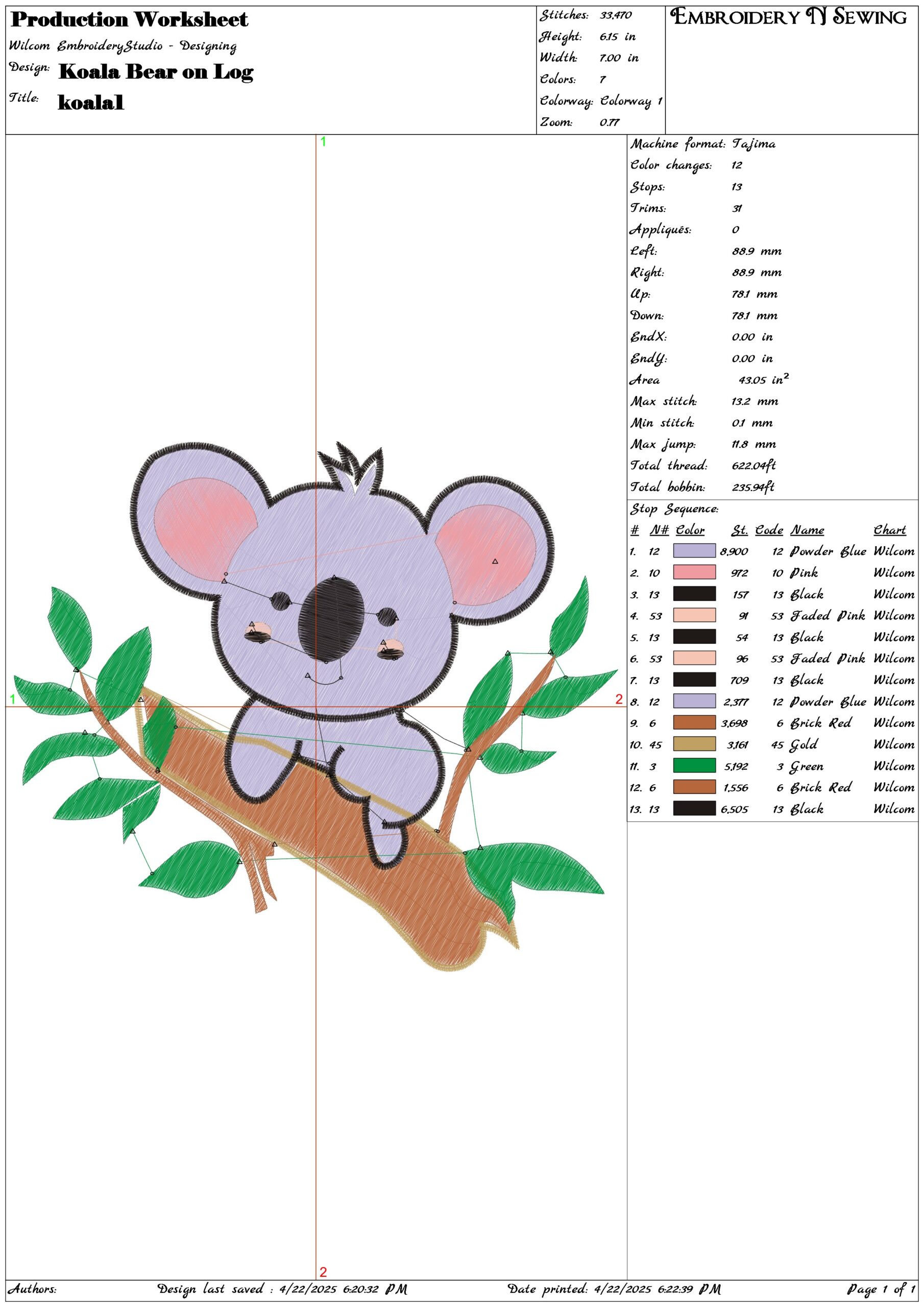 Koala Bear on Log- Elegant embroidery design file - instant download — view 3