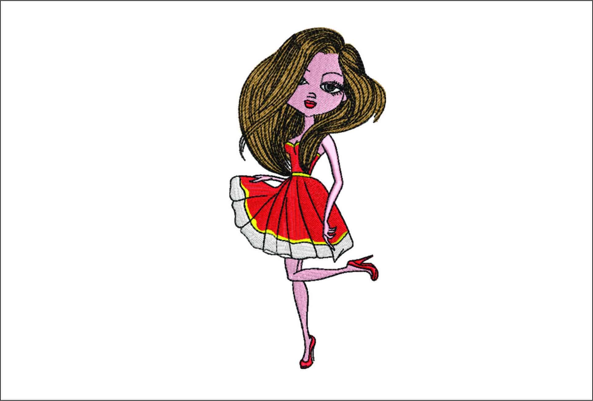 Lady in french dress- Elegant embroidery design file - instant download
